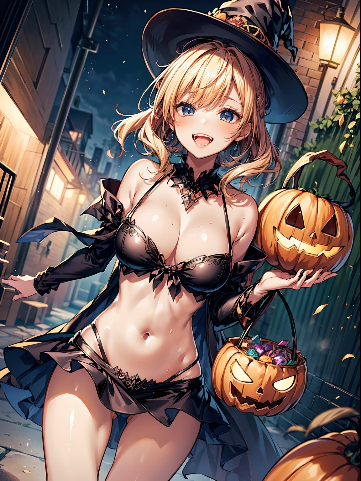 Pair shot, cute 2 anime girls (dancing in front of a bonfire), (2Girls, pair:1.2), cozy wallpaper, anime moe artstyle, kantai collection style, 4 k manga wallpaper, anime visual of a cute girl, anime wallaper, anime style 4 k, trick or treat, halloween, Jack O lantern, basket filled of many candies, ((high detailed witch outfits:1.2, robe, witch's pointing hats)), (vampire costume:1.2), ((dark chestnut medium short hair:1.25, updo, wavy hair)), outdoor, in a park, (blurry background, bokeh), (in a night:1.2), ((ultra high resolution, 8K RAW photo, photo realistics:1.2)), textile shading, fine detailed face, beautiful detailed eyes, ultra detailed smooth skin, (looking away, laughing), (correct anatomy:1.5), (dutch angle, wide shot:1.3), from behind,