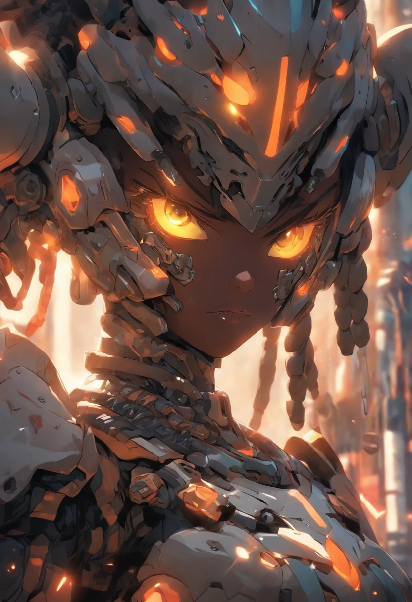 beautiful girl, bone power armor made of joints , dark skin, ((githuc style)), (big tit), mechanical eye