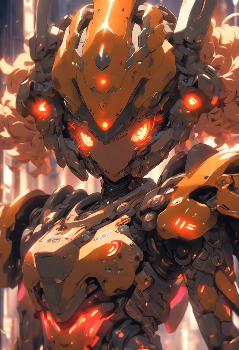 beautiful girl, bone power armor made of joints , dark skin, ((githuc style)), (big tit), mechanical eye