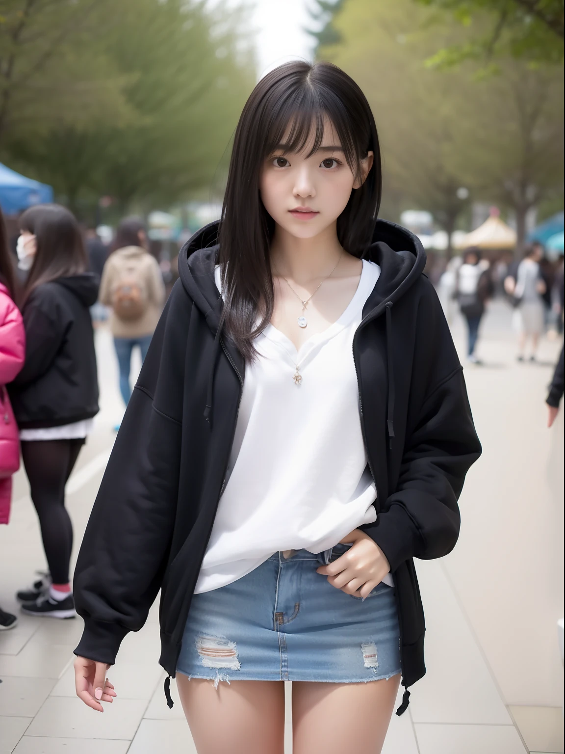 年轻，(a miniskirt)，Mokomoko's hoodie，s girl，Delicate body，petite body，Delicate body，small tits，tiny chest，Short，A dark-haired，Very Longhair，a shower，An amusement park