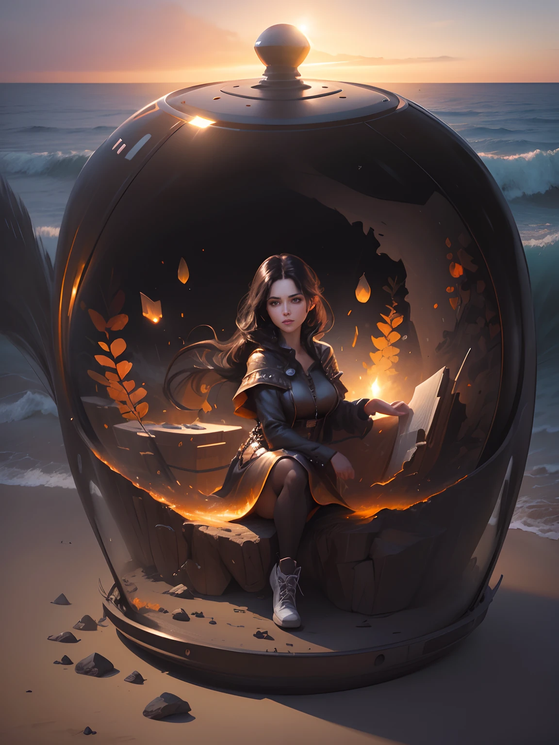 A beautiful dark haired woman walks along an expansive ocean beach of dreams, digital painting, digital illustration, extreme detail, digital art, 4k, ultra hd, by Michael Garmash, Ben Bauchau