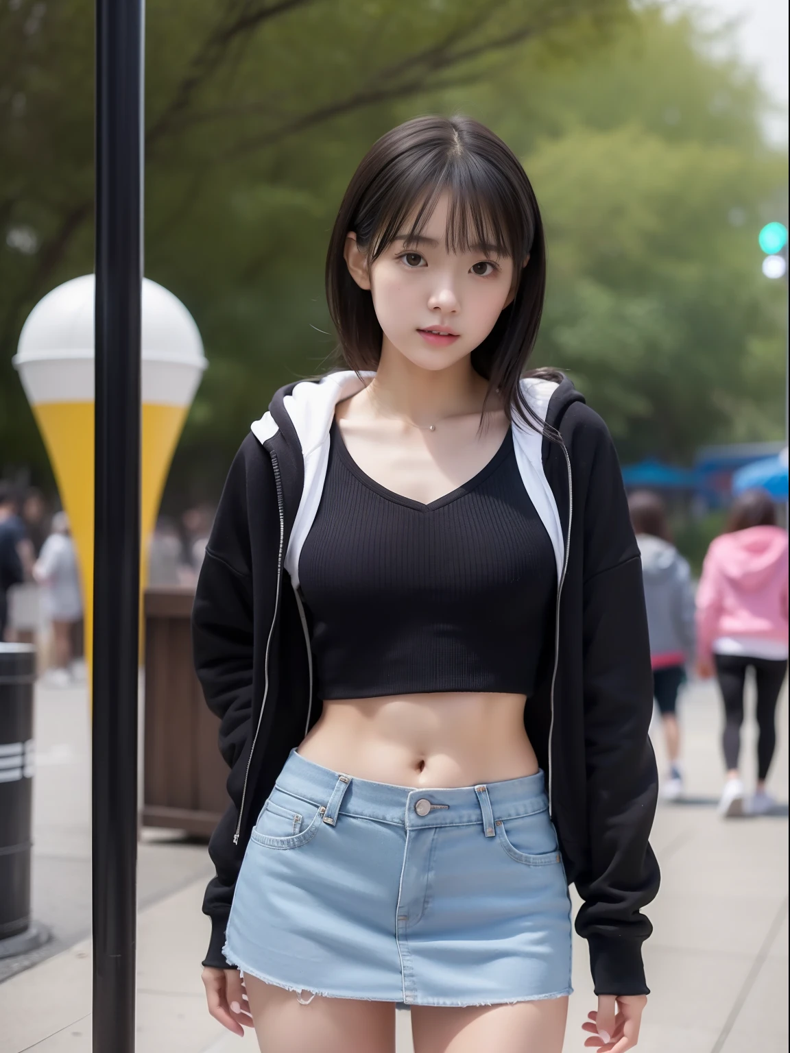 年轻,(a miniskirt),Mokomoko's hoodie,teens girl,Delicate body,petite body,Delicate body,small tits,tiny chest,Short,A dark-haired,Very Longhair,a shower,An amusement park