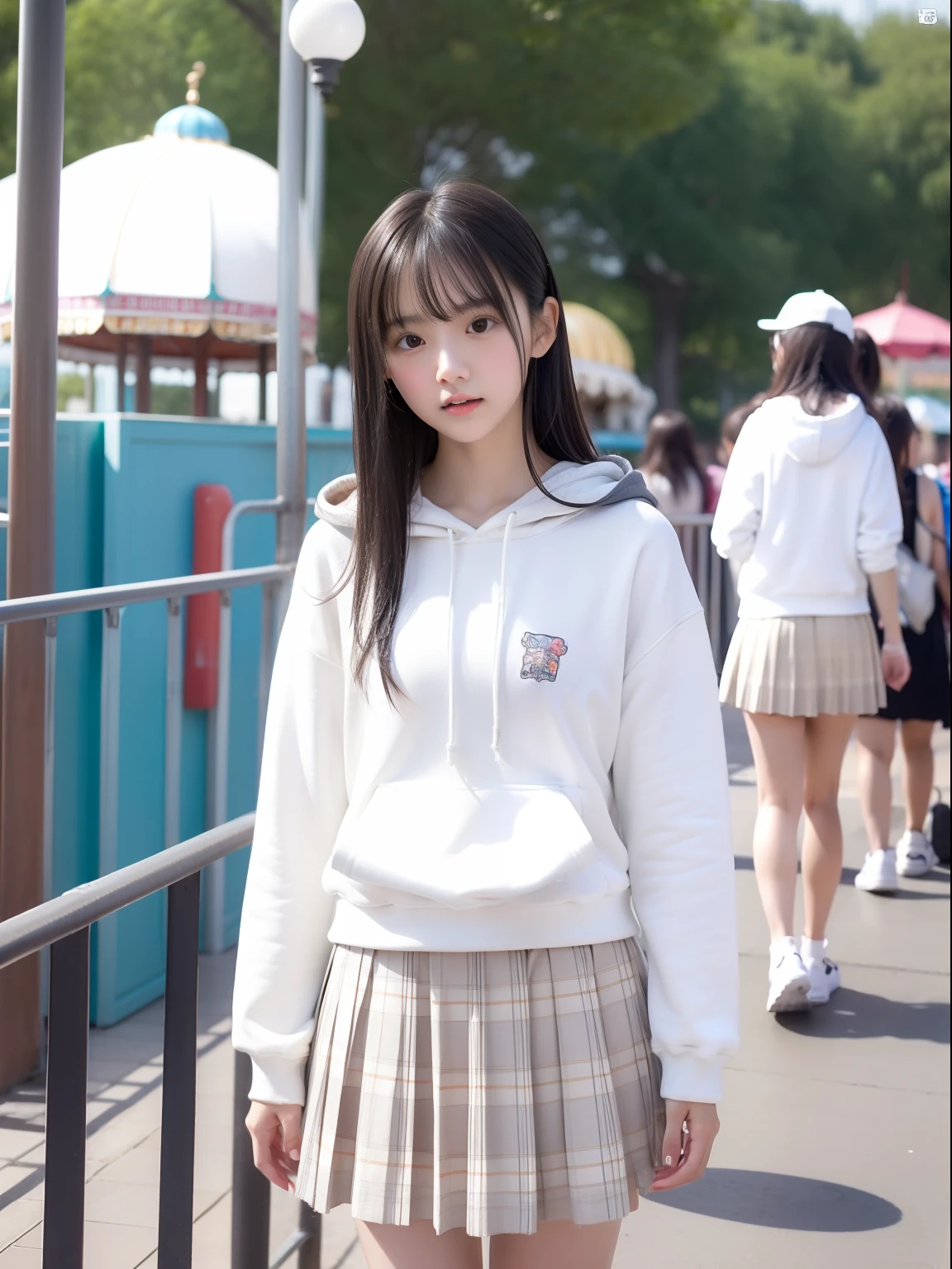 年轻,(Light colored skirts),Mokomoko's hoodie,teens girl,Delicate body,petite body,Delicate body,small tits,tiny chest,Short,A dark-haired,Very Longhair,a shower,An amusement park
