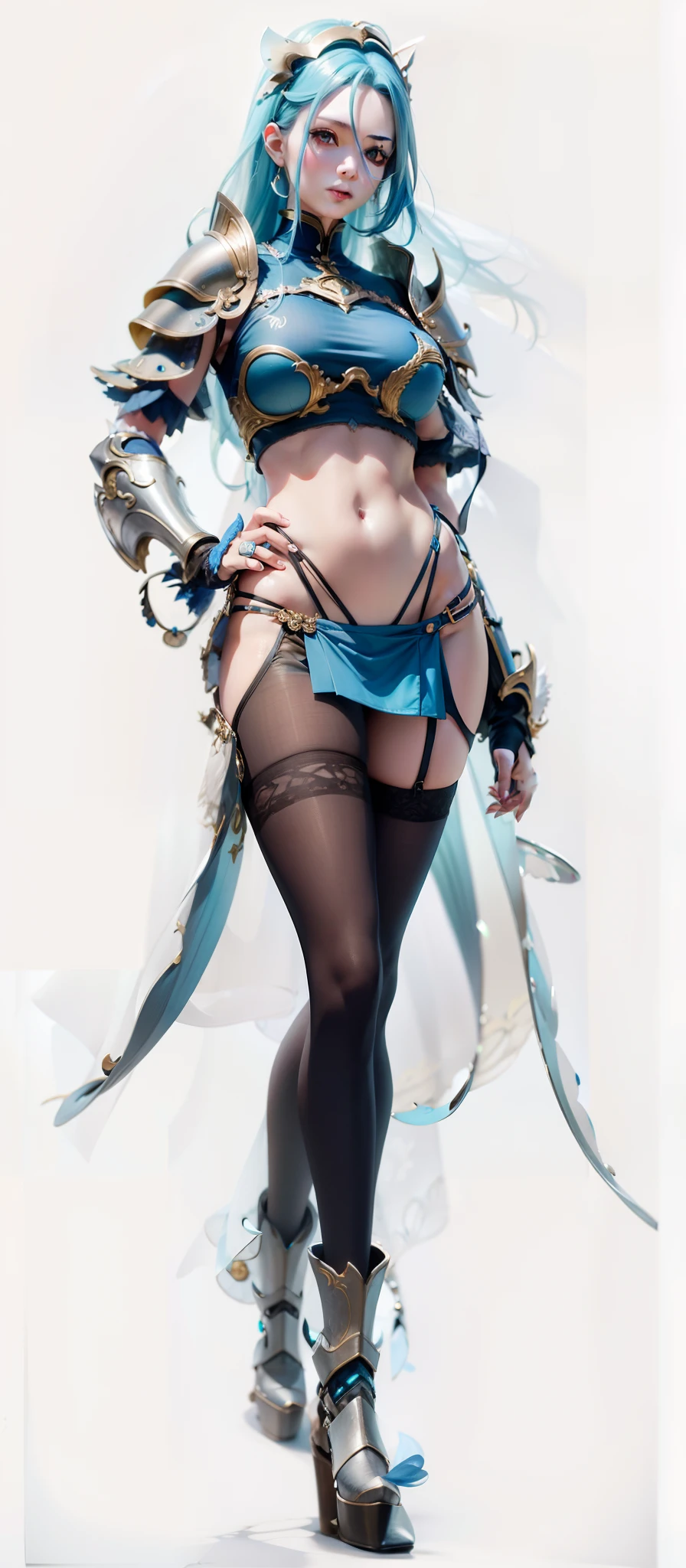 blue hair,hentail realism, shadowing,,character sheets, reference sheet, Standing painting, 8K, Super detail, 1080p, Women's HD,femele, 16k, A high resolution, Best quality, High quality, Anatomically correct, Masterpiece, ccurate, hyper HD,As graceful as a swan,unreal-engine, Ghibli-like colors, anime big breast, Standing painting, angle of view,battle armor,ssee-through,Lace skirt