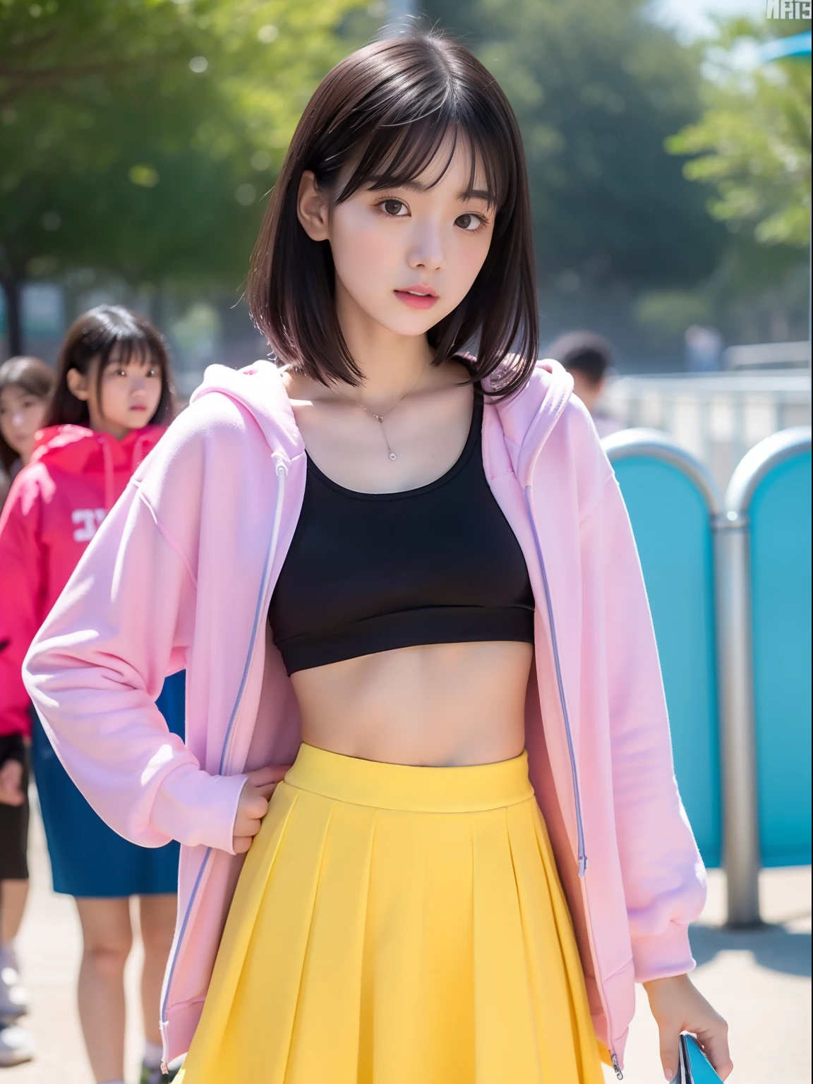 年轻,(Skirts in bright colors),Mokomoko's hoodie,teens girl,Delicate body,petite body,Delicate body,small tits,tiny chest,Short,A dark-haired,Very Longhair,a shower,An amusement park