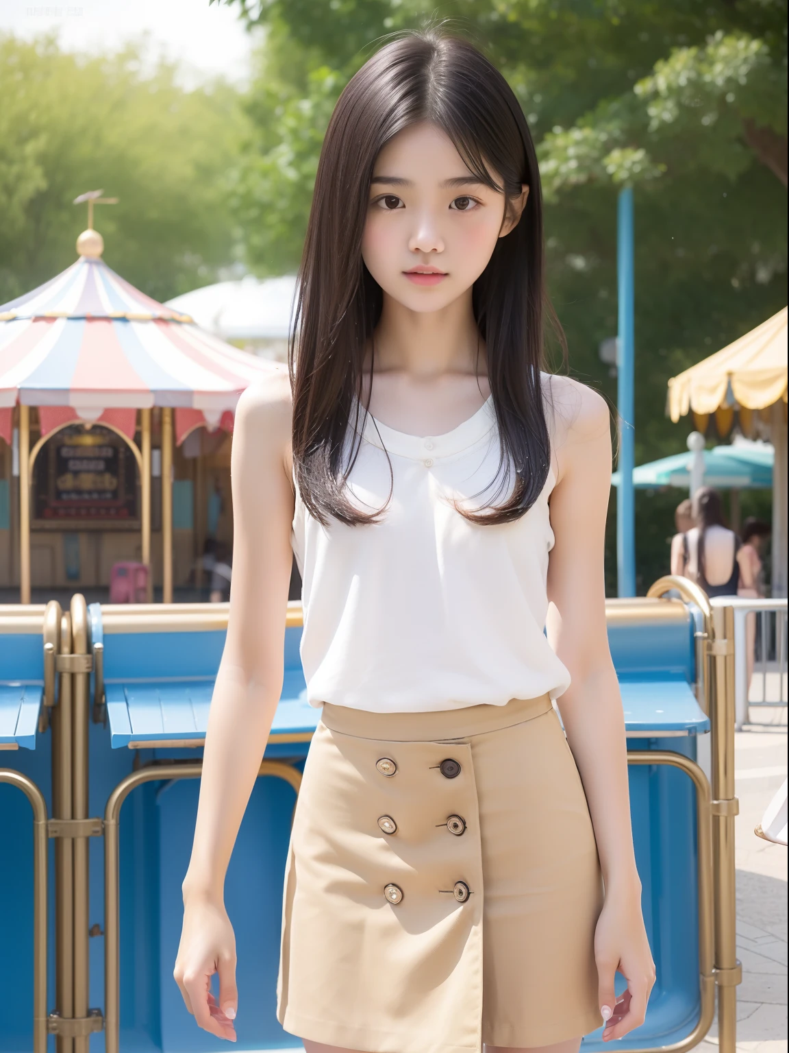 年轻,(Beige skirt),s girl,Delicate body,petite body,Delicate body,small tits,tiny chest,Short,A dark-haired,Very Longhair,a shower,An amusement park