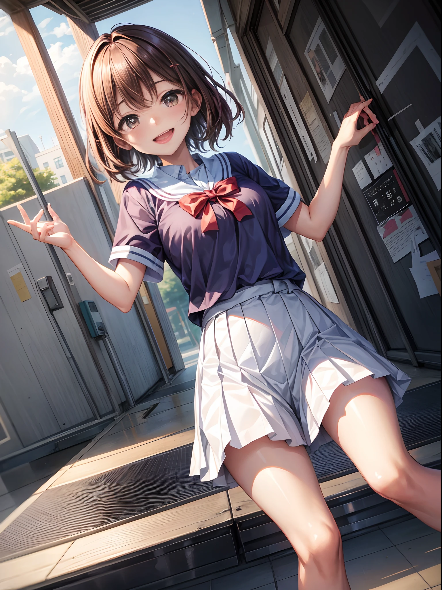 I'm a girl in a high school uniform。shorth hair、Bouncing hair、A big smile、Brilliant sister