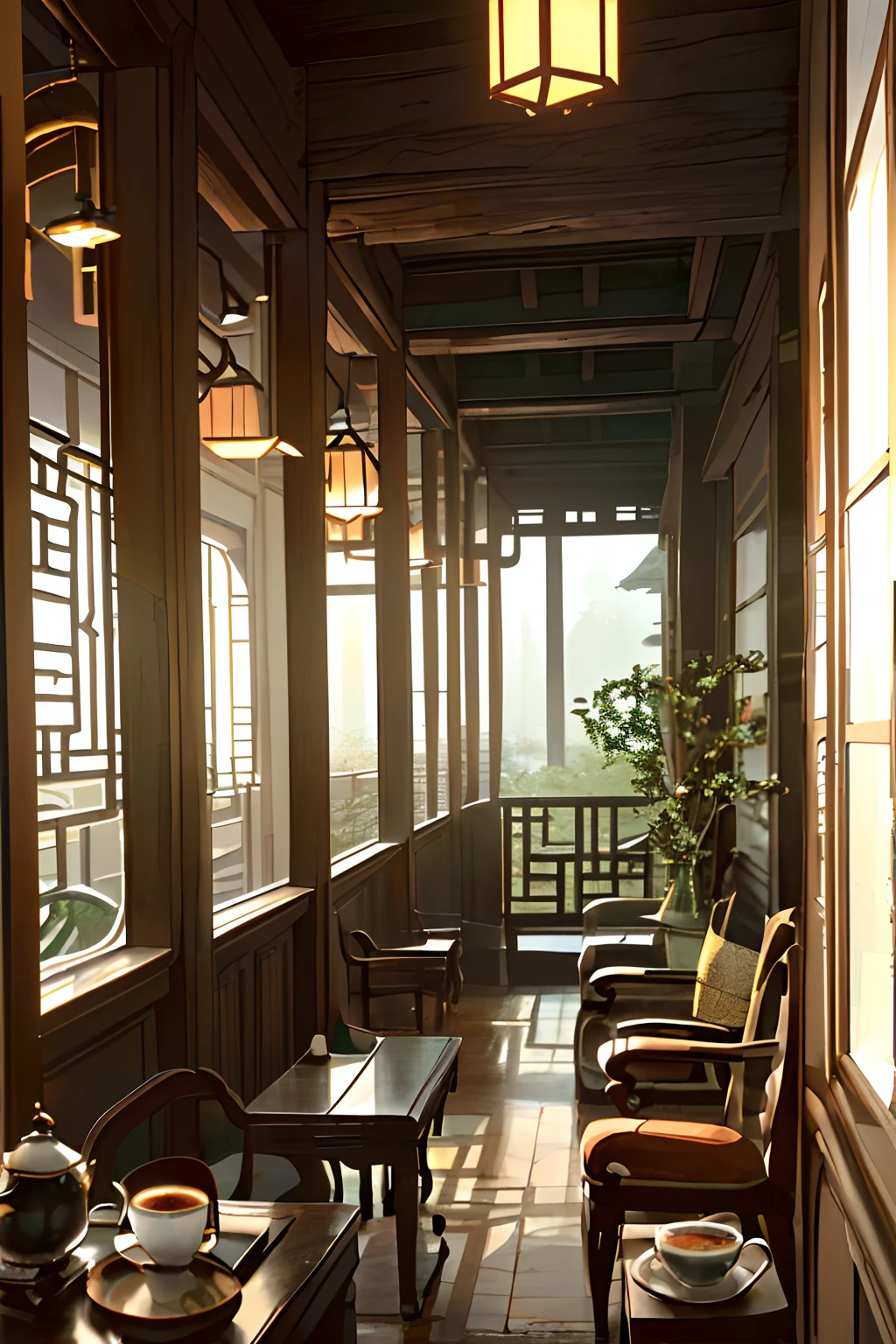 ((((Dramatic))), (((grittiness))), (((Intense))) 。。。。。。。。。。。。。。。。。(tmasterpiece:1.2),best qualtiy,(tmasterpiece:1.2),best qualtiy,realisticlying,tearoom:In a quiet tea room,It is as if entering a time-space tunnel,It's okay to go back in time,It is also possible to foresee the future。The same is true of life,Sometimes we need to calm down,Feel the depth and breadth of time in a space filled with the aroma of tea,Sip every cup of tea,Feel the natural beauty of tea,China-style