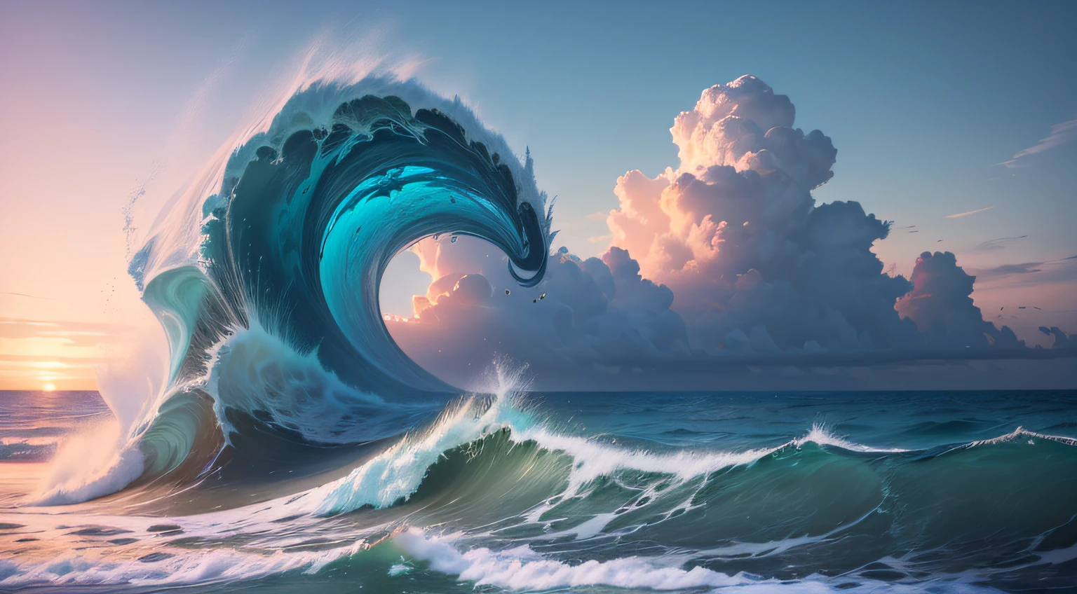 (best quality,4k,8k,highres,masterpiece:1.2),ultra-detailed,(realistic,photorealistic,photo-realistic:1.37),beach landscape,wide ocean,blue sky,clouds,calm and relaxing,beautiful wave patterns