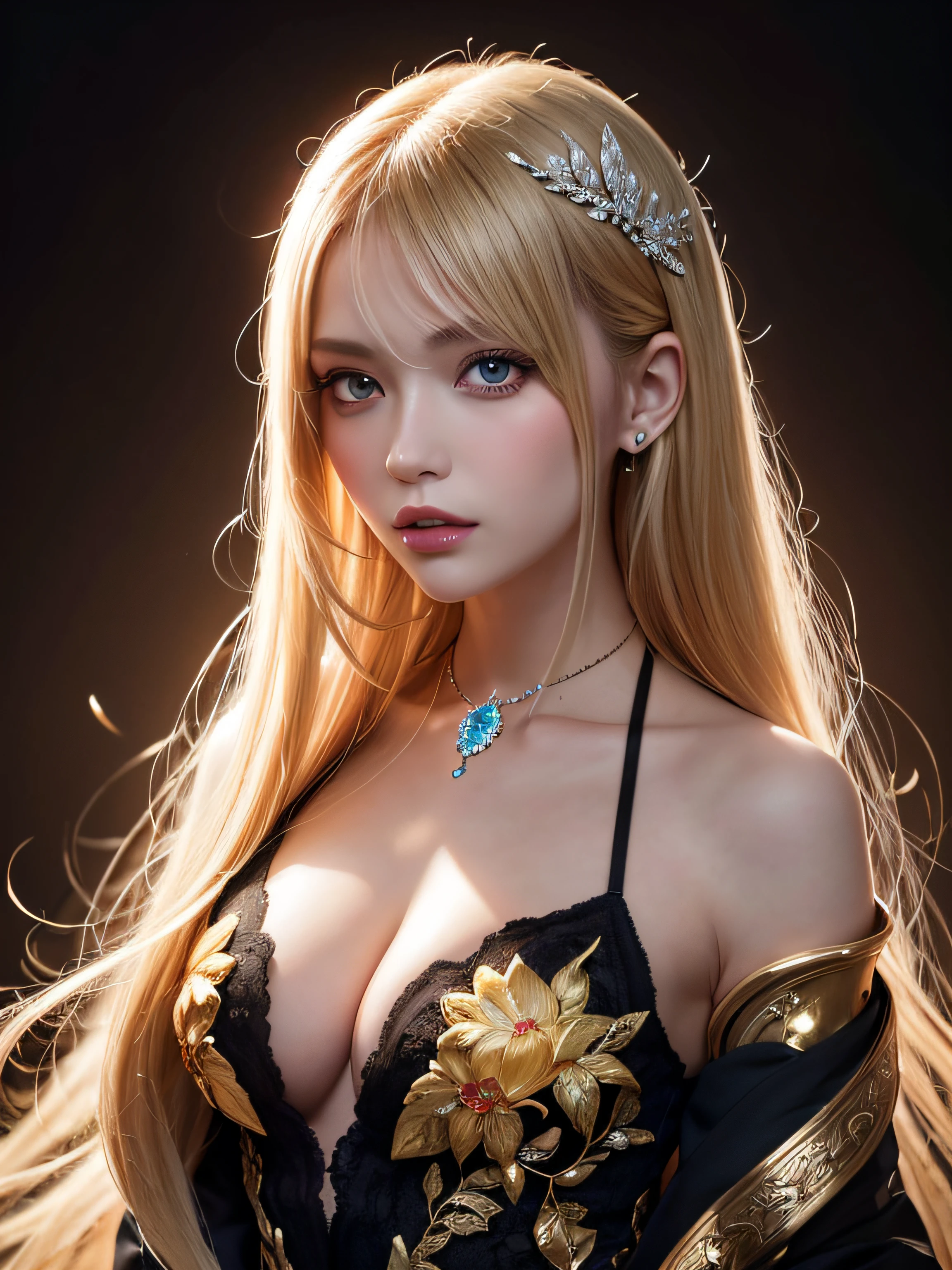 (Skeleton-like:0.4), ((Female glamorous princess)), (with long flowing blonde hair), (bright and beautiful eyes), Trending on ArtStation, Flower of Hope by Jean-Honor Fragonard, peter mohrbacher, Hyper Detailed, Insane details, Stunning, Convoluted, elite, Art Nouveau, ornate, Liquid wax, Elegant, extravagant, Luxury, Greg Rutkowski, InkStyle, a sticker, vector-art, Beautiful character design, Double exposure shots, luminous design, awardwinning, masutepiece, AMOLED black background, (full torso),