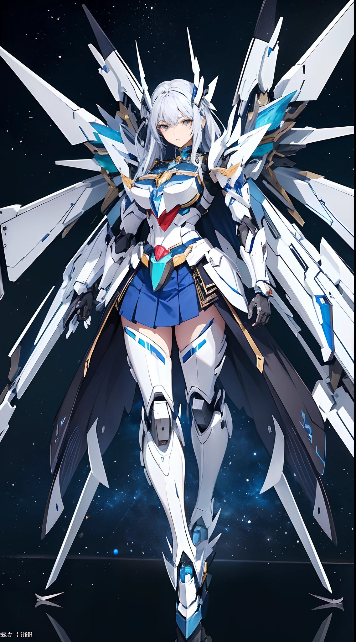 ((8K))、((32K))、((top-quality))、((masterpiece))、((超A high resolution))、detailed skin textures、Detailed Cloth Texture、Detailed metal texture、((beautifull detailed face))、Raw photo、proffesional、Ultra-fine painting、((独奏))、((Woman dressed as a mecha angel))、beutiful breast、concept-art、anime fantasy artwork、detailed fantasy art、Anime character with pale blue-violet hair and large white wings、(((Twin-tailed)))、(mechs:1.6)Sleek and menacing design、((Heavy weapons long-range support armament))、Pure white and blue-violet armor、8k high quality detailed art、symmetrical wings、NSFW