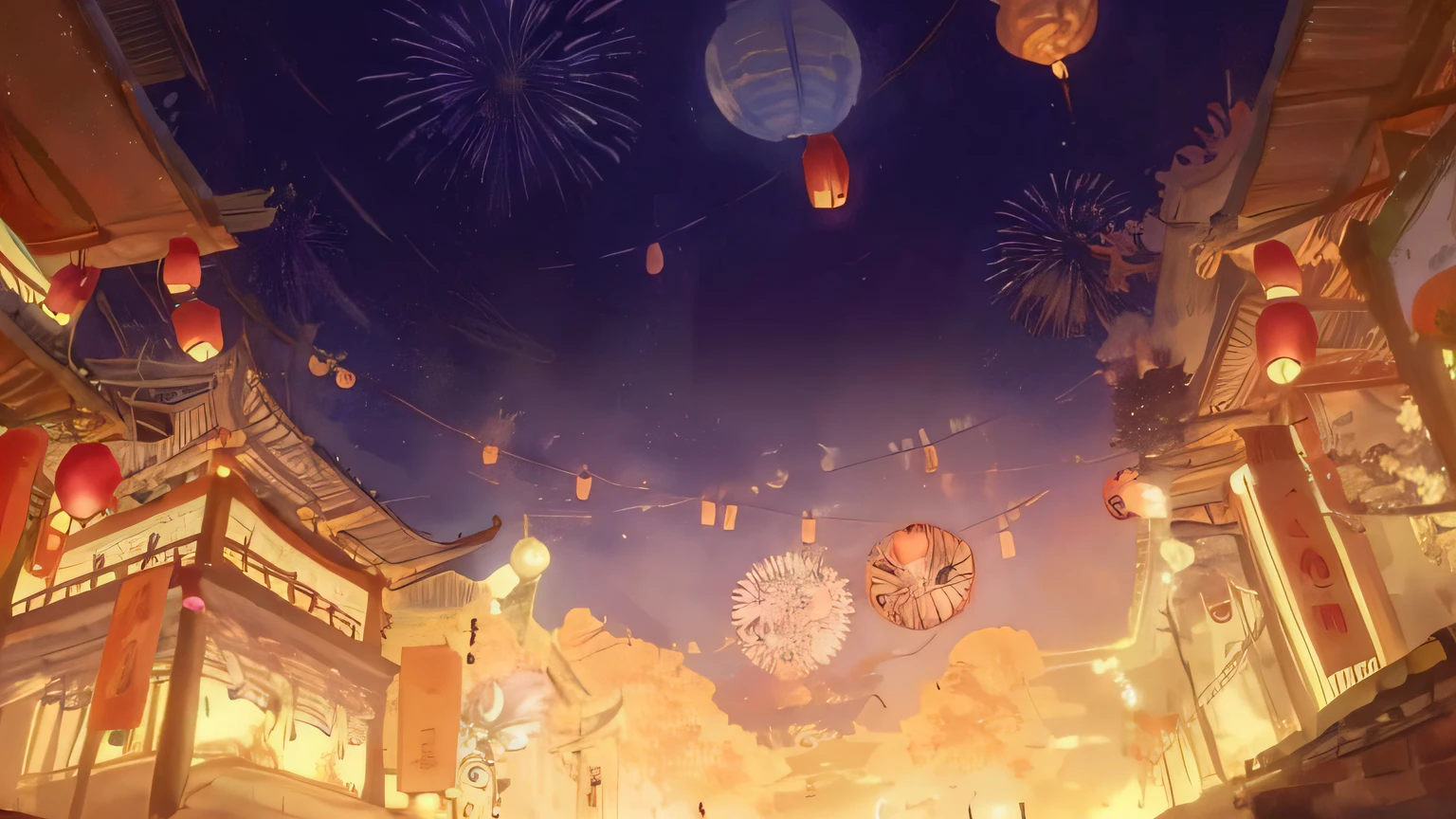 anime, Taiwan lantern festival,  scenic background, dreamy Taiwan town, 🌺 cgsociety, background art, anime background art, summer festival night, background artwork, a beautiful artwork illustration,  anime scenery concept art, beautiful illustration