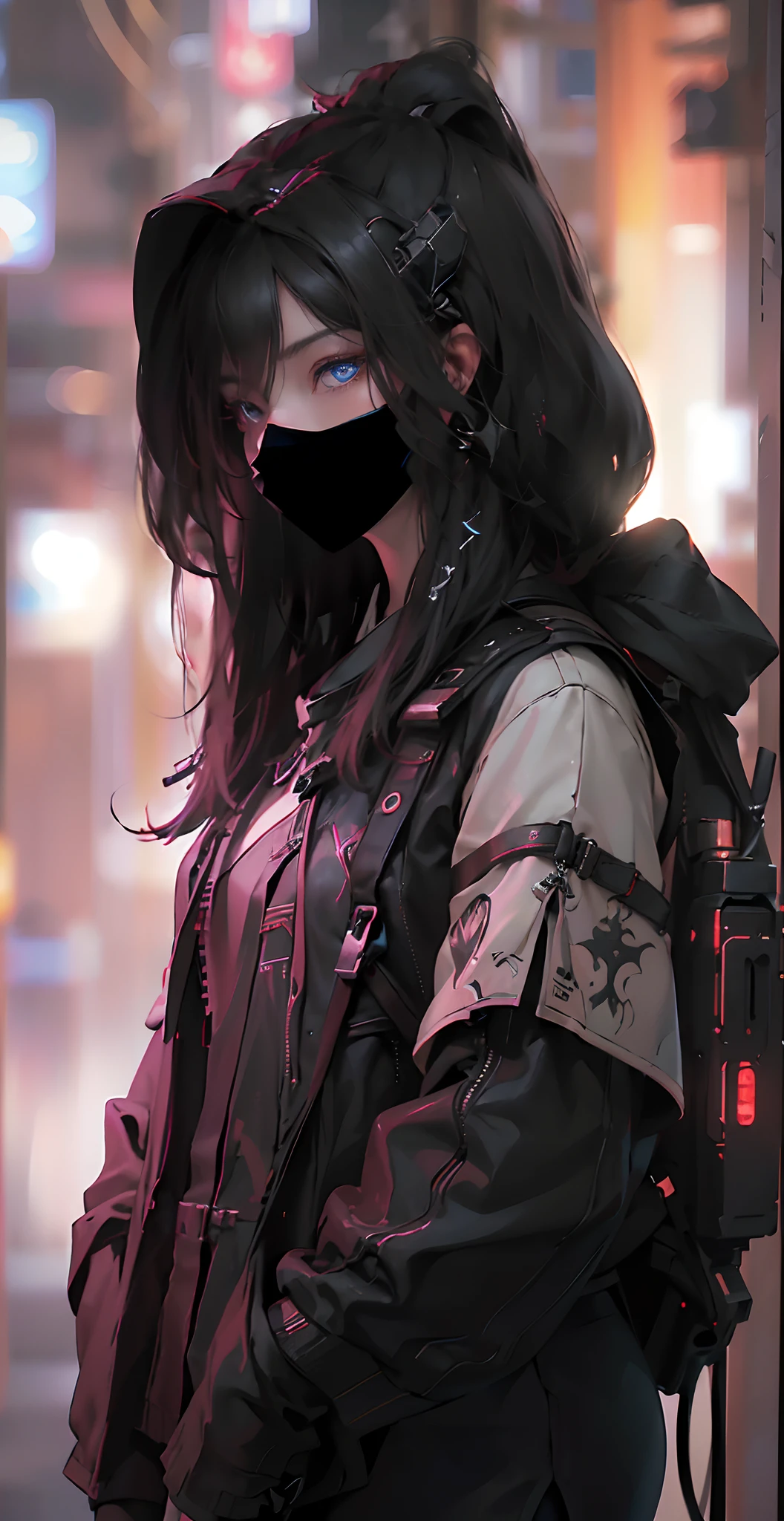 ((top-quality)), (((​masterpiece)), (detaileds: 1.4), 3D, Beautiful Cyberpunk Woman Image, bob cuts, Broken black tights, leather clothes, Electromechanical, nffsw(HighDynamicRange), Ray traching, NVIDIA RTX, Hyper-Resolution, Unreal 5, Sub-surface scattering, PBR Texture, Postprocess, Anisotropy Filtering, depth of fields, Maximum sharpness and acutance, Multilayer Texture, Albedo and Highlight Maps, Surface Coloring, Accurate simulation of light-material interactions, perfectly proportions、octane renderings、two tone lighting、Large aperture、Low ISO、White Balance、thirds rule、8K Raw、​masterpiece、top-quality、(8k extremely detailed CG unit wallpaper)(top-quality)、(The best illustrations)、(Best Shadows), innocent blue eyes, long hair, big tits, masker
