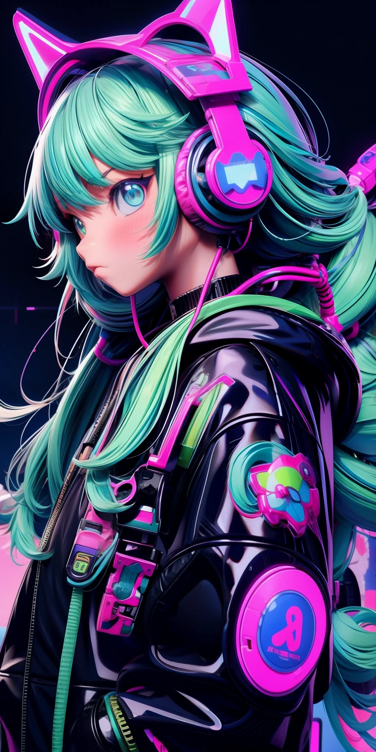anime girl with sky blue braid hair, straight face, straight body, poser, headphone, mall background, long messy curly white green hair, cyberpunk anime girl in hoodie, cyberpunk anime girl, anime style 4 k, anime cyberpunk art, best anime 4k konachan wallpaper, digital cyberpunk anime art, female cyberpunk anime girl, digital cyberpunk - anime art, cyberpunk anime art, anime cyberpunk, cyberpunk streetwear, cyberpunk art style