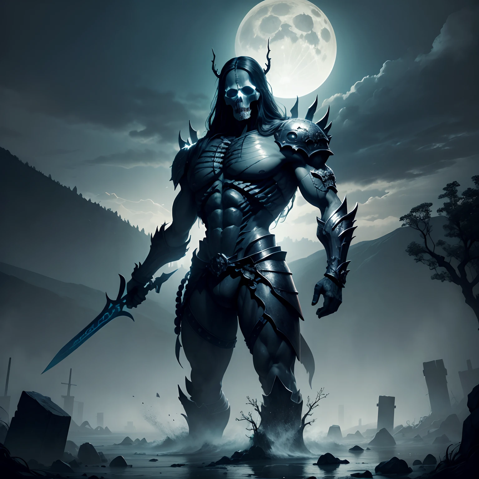 Top image quality, masutepiece, 超A high resolution,
Romper
"Imagine the chilling scene of a skeleton warrior standing atop an ancient tomb, Surrounded by the mysterious glow of the full moon. Warriors are decorated with ancient armor, Rust by age、Worn out in battle, In a bar that glows eerily in the moonlight. Rest with one hand, The warrior has a wickedly sharp sword, While the other hand is stretched, As if beckoning to approach. The tomb under the skeleton is richly decorated, With intricate carvings of snakes and skulls carved in stone. Paused air is thick with the smell of decay and ancient magic, As if the tomb itself lives with the power of darkness. The eyes of the skeleton warrior shine with the light of another world, Eta、You can almost feel the weight of his gaze on you。. Pause in background, The silhouette of a haunted forest looms, Twisted trees and gnarled branches reach the sky like skeletal fingers. The tomb itself sits on a cliff overlooking the raging sea., Waves crashing against rocks far below. Pose This image is、Capture the essence of black fantasy、Evokes a feeling of anxiety, As if the skeleton warrior was a harbinger of fate, Protect the secrets buried in the burial mounds."