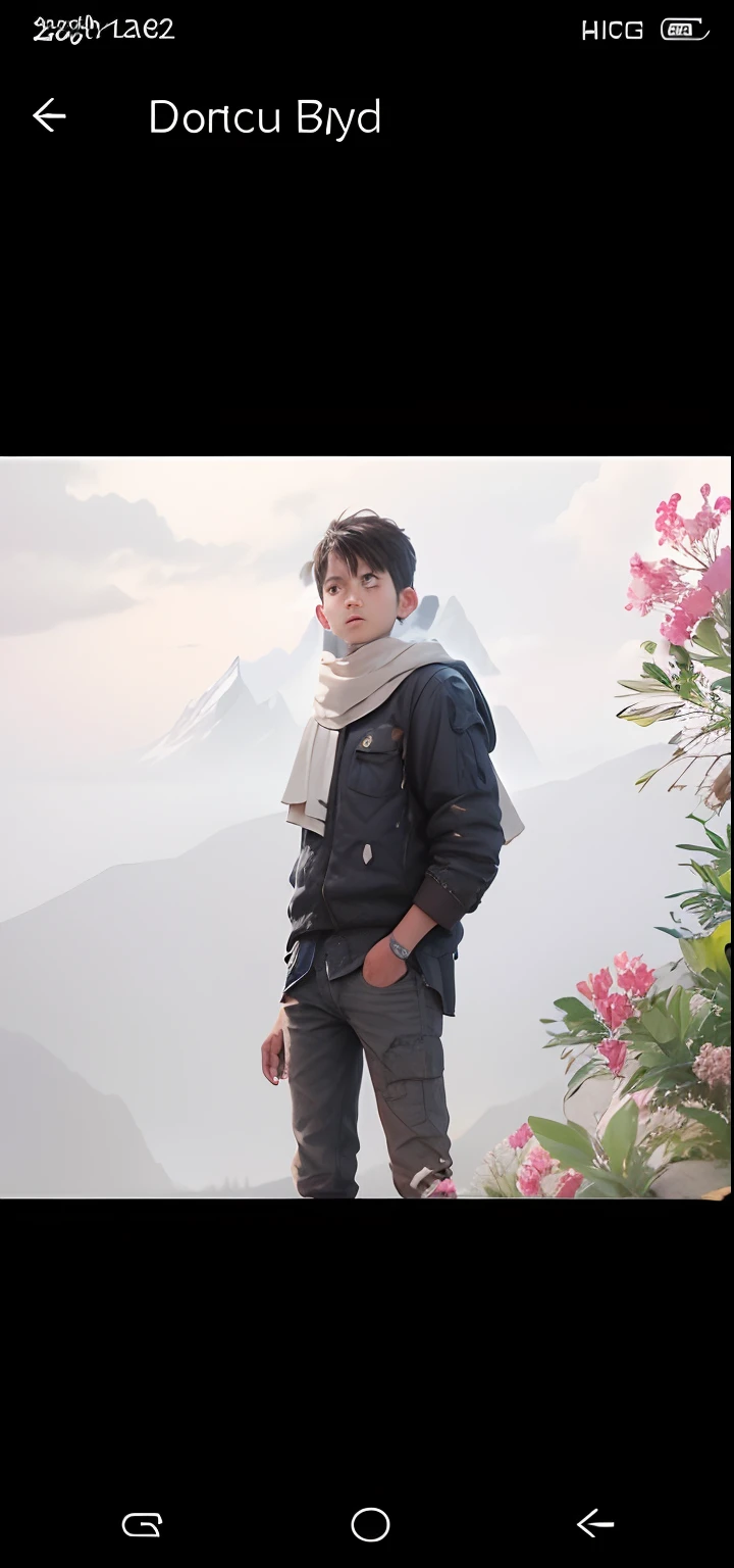 A Boy stand in the mountain and hand in the pocket and background futuristic ultra realistic hd