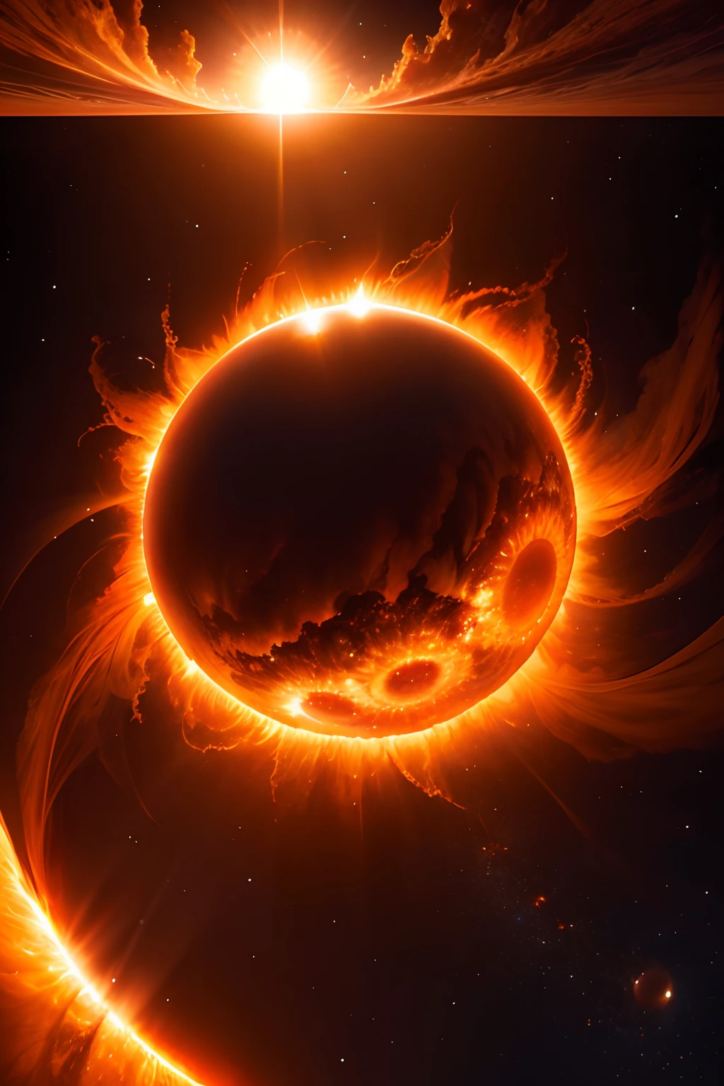 Solar flare explosion, Close to the surface of the huge sun, Particularly clear, Solar corona , Beautiful, spectacular. Spectacular panorama rendered in 3D, realisitic、Photoreal、Solar plasma、Images close to the surface of the Sun
Huge