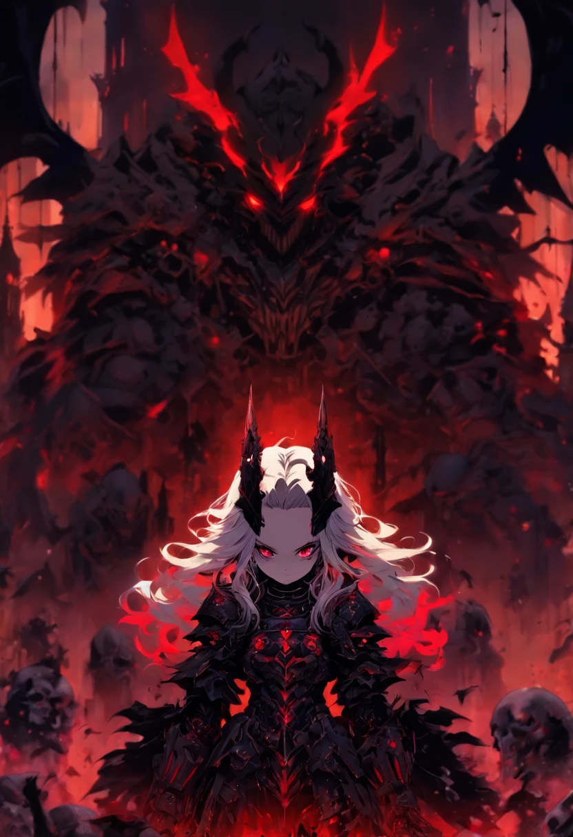 queen power armor girl , (gothic style), full body view , bellybutton, The most beautiful and sexy demon goddess, long white hair, glowing red eyes, wearing detailed black gothic battle armor, black angel wings, tattoos and piercings, gothic castle, perfect masterpiece, high quality, high resolution, ((horror girl)), (blood big armor, (lots of chains),