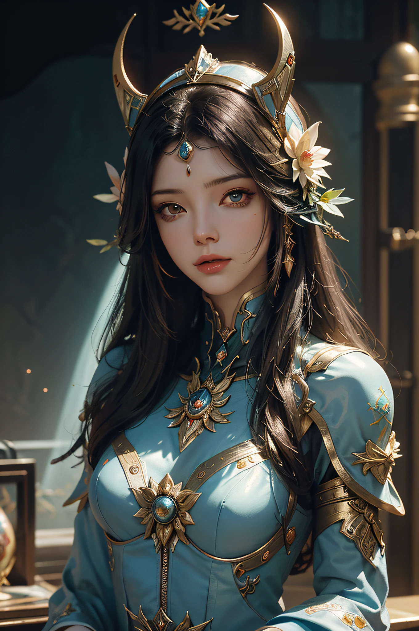 The image of a woman in a helmet surrounded by others, Stephen Hickman, beautiful retro art, Mars Attack, gilded lotus princess, featured on cgsociety, Cosmic apocalypse, persian queen, Kirill Leonov, author:a pastel by Jason A. Engle, Barbarella