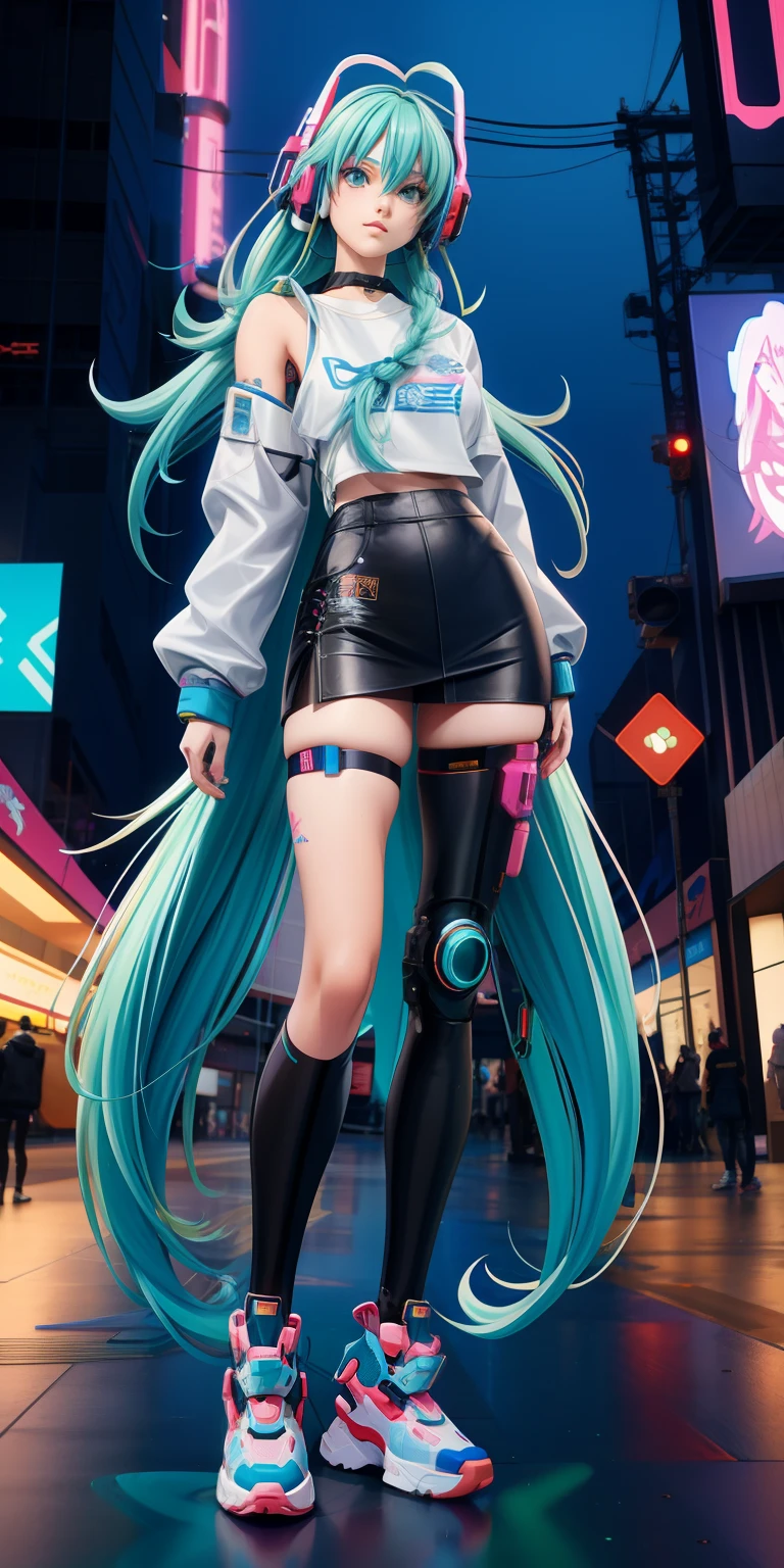 anime girl with sky blue braid hair, straight face, tattoo, straight body, poser, headphone, mall background, long messy curly white green hair, cyberpunk anime girl in oversized tshirt, cyberpunk anime girl, anime style 4 k, anime cyberpunk art, best anime 4k konachan wallpaper, digital cyberpunk anime art, female cyberpunk anime girl, digital cyberpunk - anime art, cyberpunk anime art, anime cyberpunk, cyberpunk streetwear, cyberpunk art style
