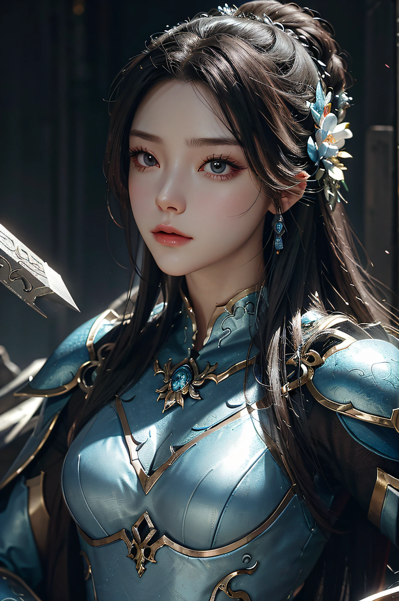a close up of a woman in a women in a silver and blue dress,fighting with a strong man,gasping,chengwei pan on artstation, by Yang J, detailed fantasy art, stunning character art, fanart best artstation, epic exquisite character art, beautiful armor, extremely detailed artgerm, Detailed digital anime art, Artgerm on ArtStation Pixiv, armor girl