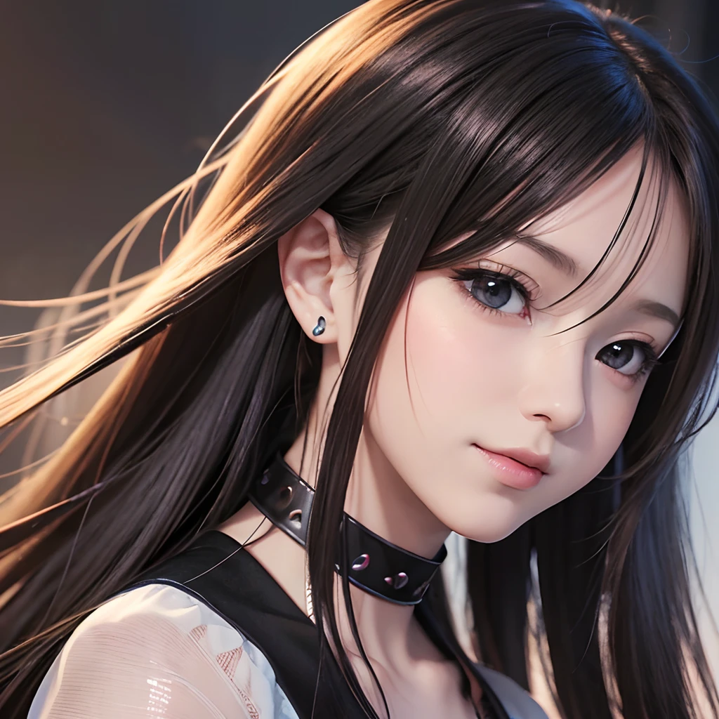 Anime girl with long black hair and black eyes,Smooth Anime CG Art,realistic anime 3 d style,Realistic anime art style,Detailed Digital Anime Art,digital anime illustration,Realistic anime art style,kawaii realistic portrait,detailed portrait of an anime girl,a beautiful anime portrait,Photorealistic anime girl rendering,realistic young anime girl, Portrait Anime Girl Smile