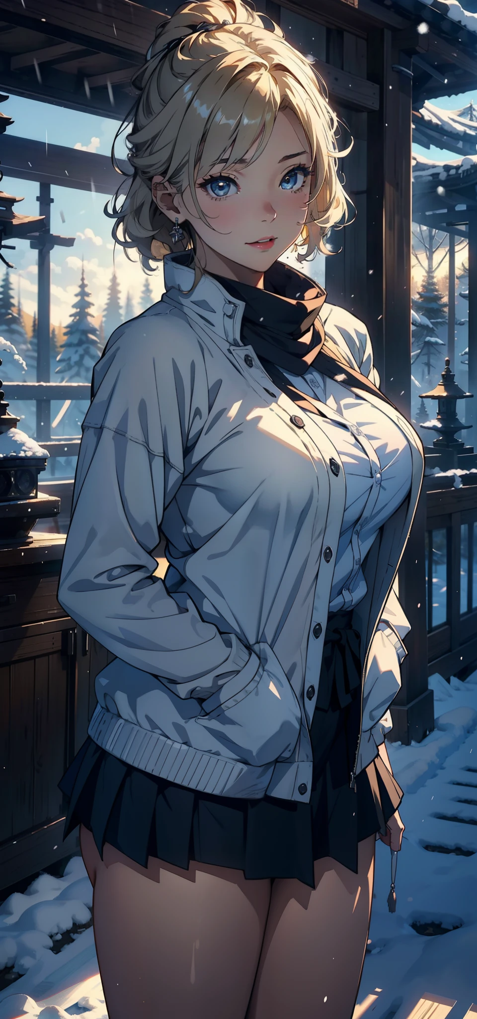 1female,18yr old,Large breasts, 独奏,(Background with:coniferous forest,at winter season,Snow on the ground) She has short blonde hair, standing on your feet,Sweat profusely,drenched all over the body,From the front side, curlies, mostly cloudy sky,(((tmasterpiece),(Very detailed CG unity 8K wallpaper),best qualtiy,cinmatic lighting,detailed back ground,beatiful detailed eyes,Bright pupils,(Very fine and beautiful),(Beautiful and detailed eye description),ultra - detailed,tmasterpiece,)),facing at camera,A high resolution,ultra - detailed),Big high school girl,nakeness,比基尼,