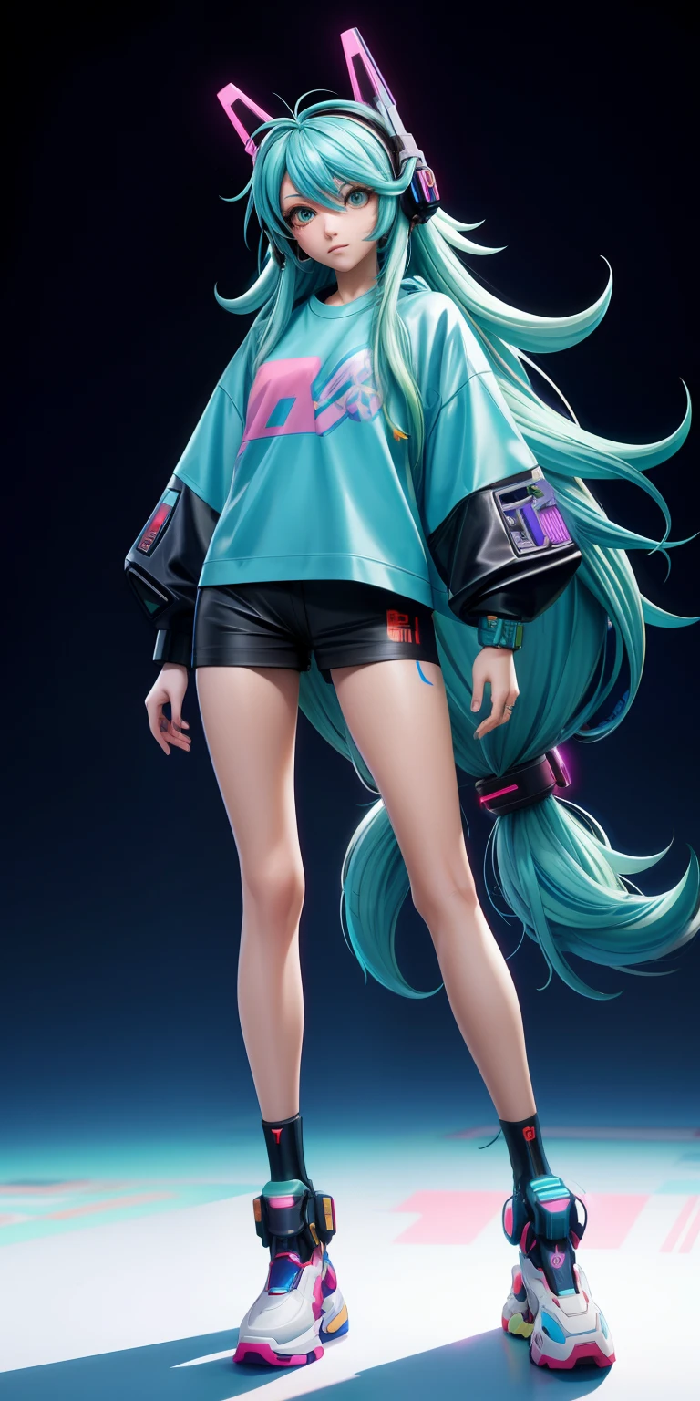 anime girl with sky blue braid hair, eye looking front, straight face, tattoo, straight body, poser, headphone, mall background, long messy curly white green hair, cyberpunk anime girl in oversized tshirt, cyberpunk anime girl, anime style 4 k, anime cyberpunk art, best anime 4k konachan wallpaper, digital cyberpunk anime art, female cyberpunk anime girl, digital cyberpunk - anime art, cyberpunk anime art, anime cyberpunk, cyberpunk streetwear, cyberpunk art style