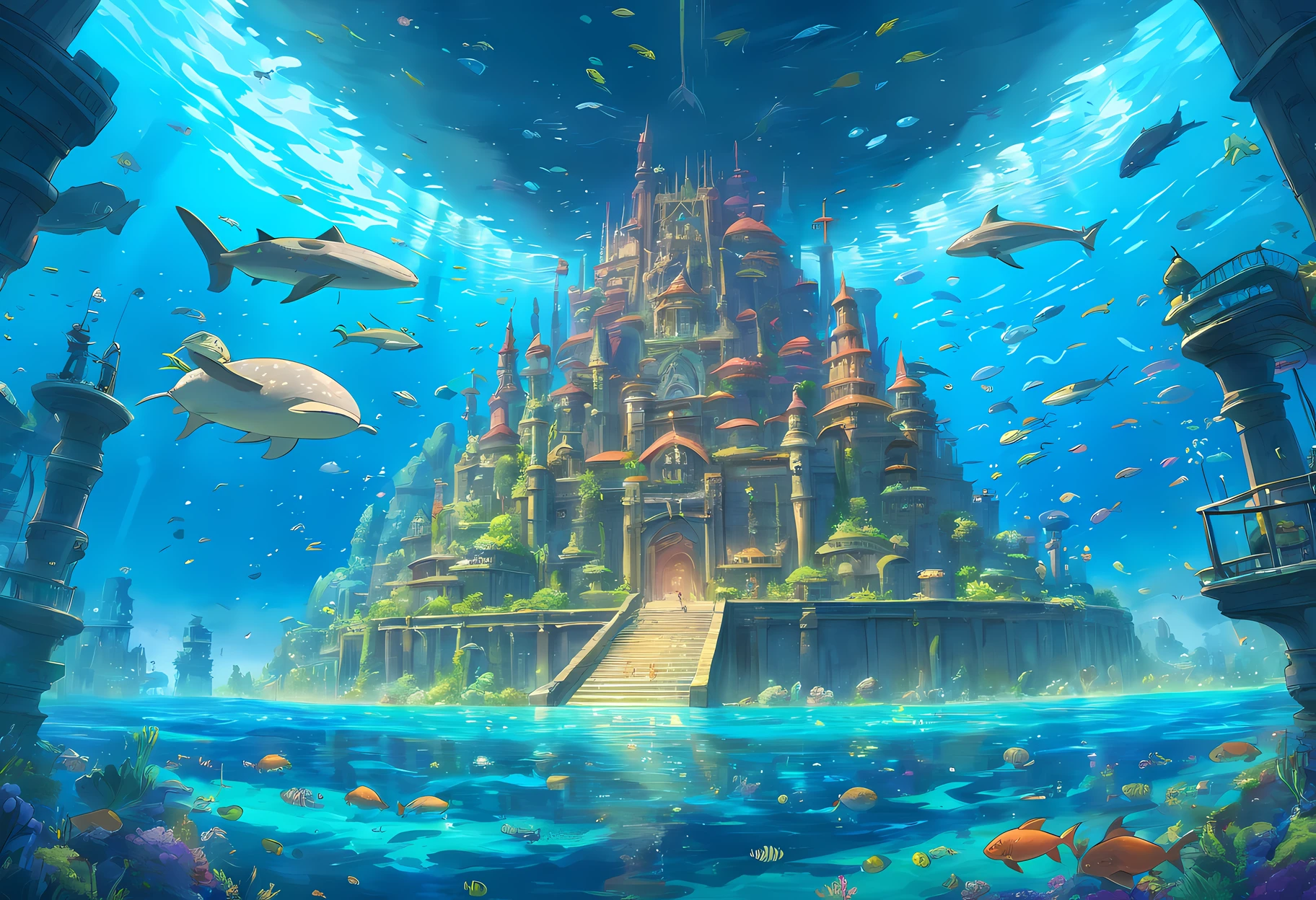 Underwater city、Atlantis、Atlantis located underwater、Atlantis moving on the ocean floor、