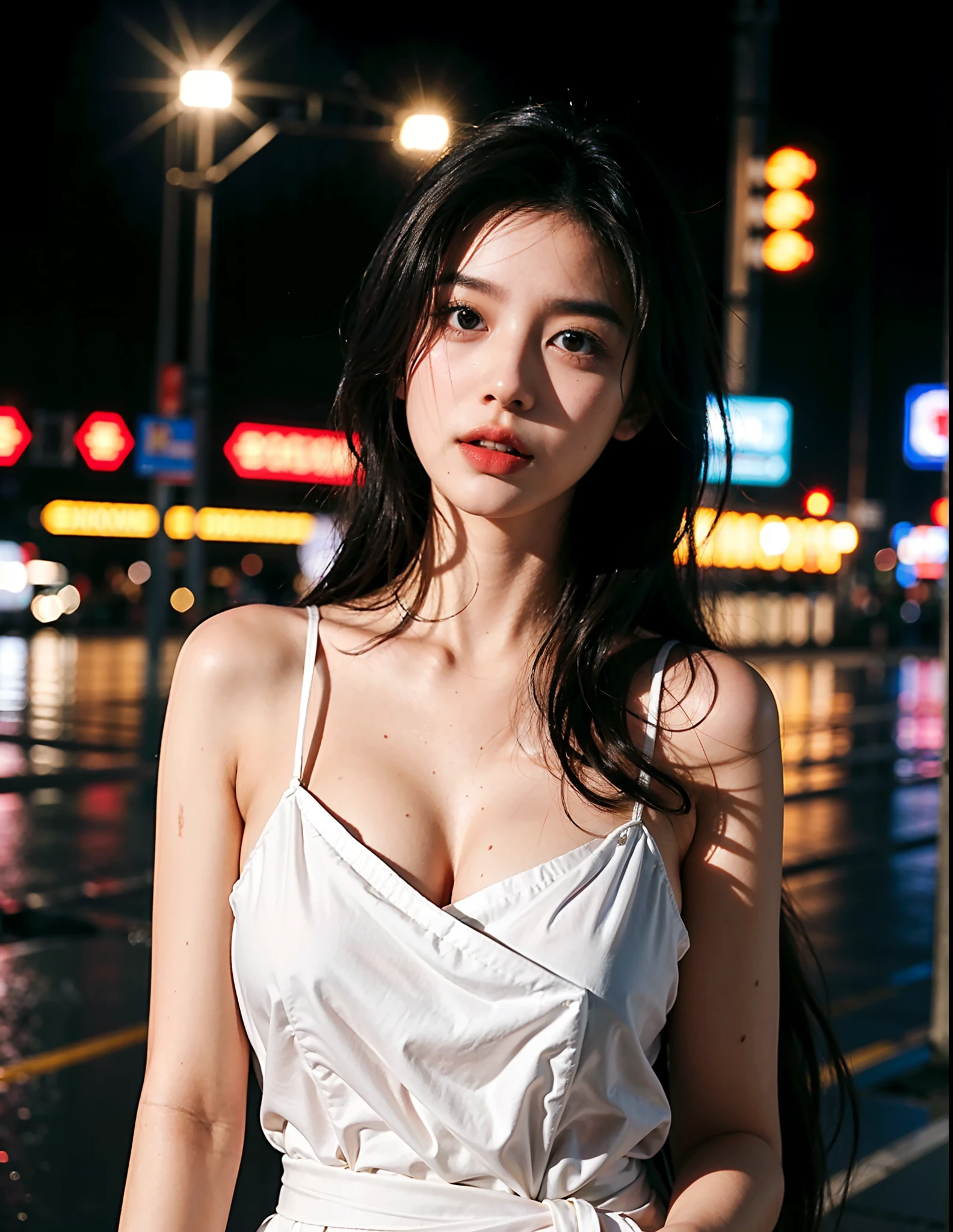 1girl, 175cm,korean kpop idol and model ,23 years old,soft body, ,close-up, 8k, RAW photo, best quality, masterpiece,realistic, photo-realistic,seductive,cute,A beautiful woman in a black see through dress，the breasts are large，Liuhai hairstyle，Ponytail hairstyle, sit on a table