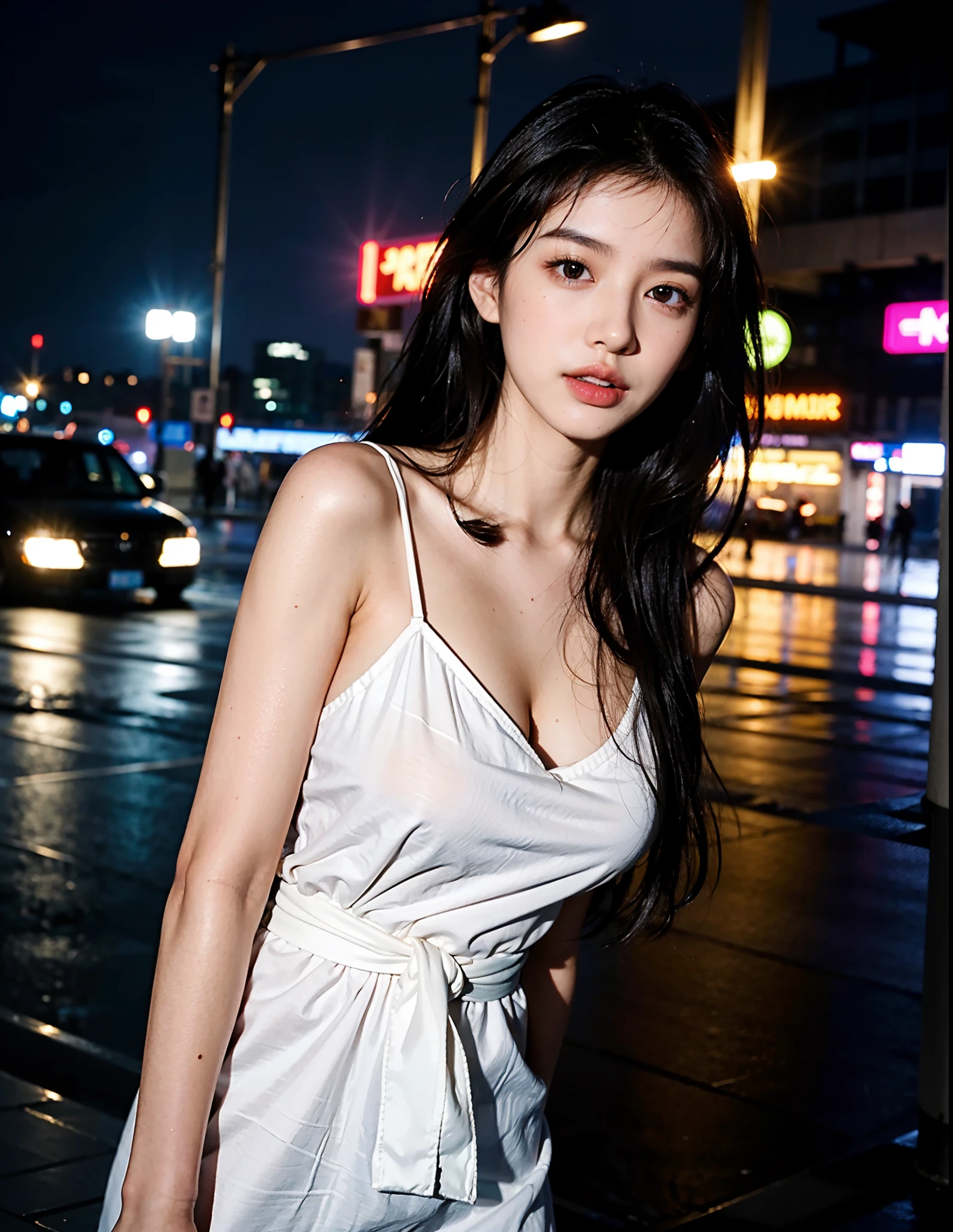 1girl, 175cm,korean kpop idol and model ,23 years old,soft body, ,close-up, 8k, RAW photo, best quality, masterpiece,realistic, photo-realistic,seductive,cute,A beautiful woman in a black see through dress，the breasts are large，Liuhai hairstyle，Ponytail hairstyle, sit on a table