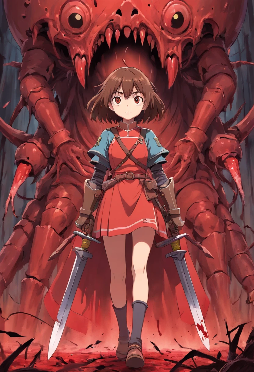 ((horror girl)), (blood big armor, (lots of chains),