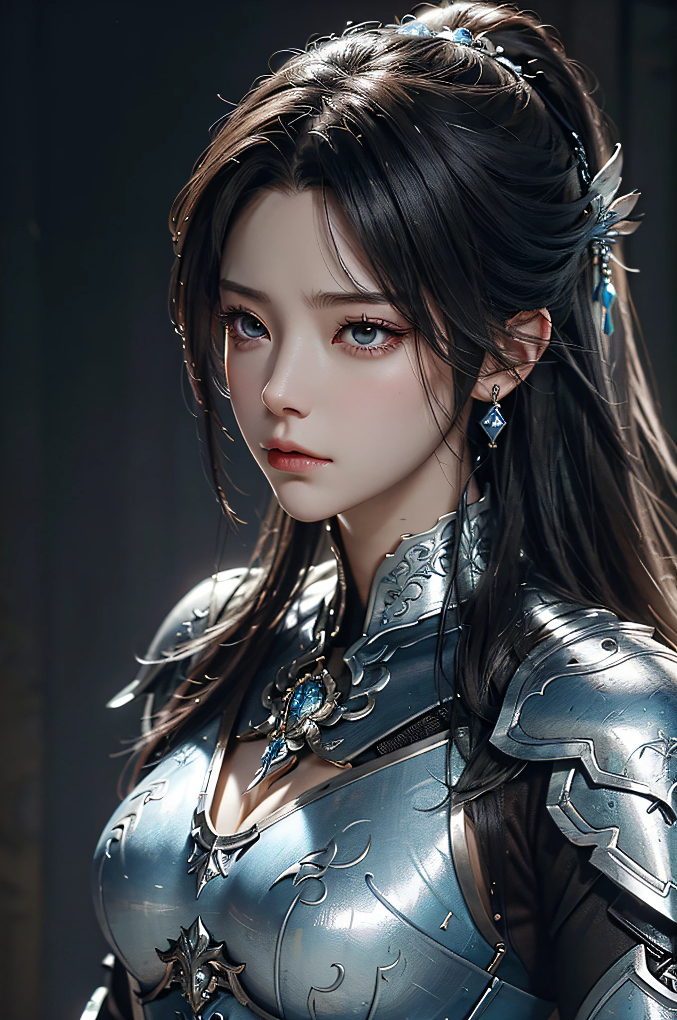 a close up of a woman in a silver and blue dress, chengwei pan on artstation, by Yang J, detailed fantasy art, stunning character art, fanart best artstation, epic exquisite character art, beautiful armor, extremely detailed artgerm, detailed digital anime art, artgerm on artstation pixiv, armor girl
