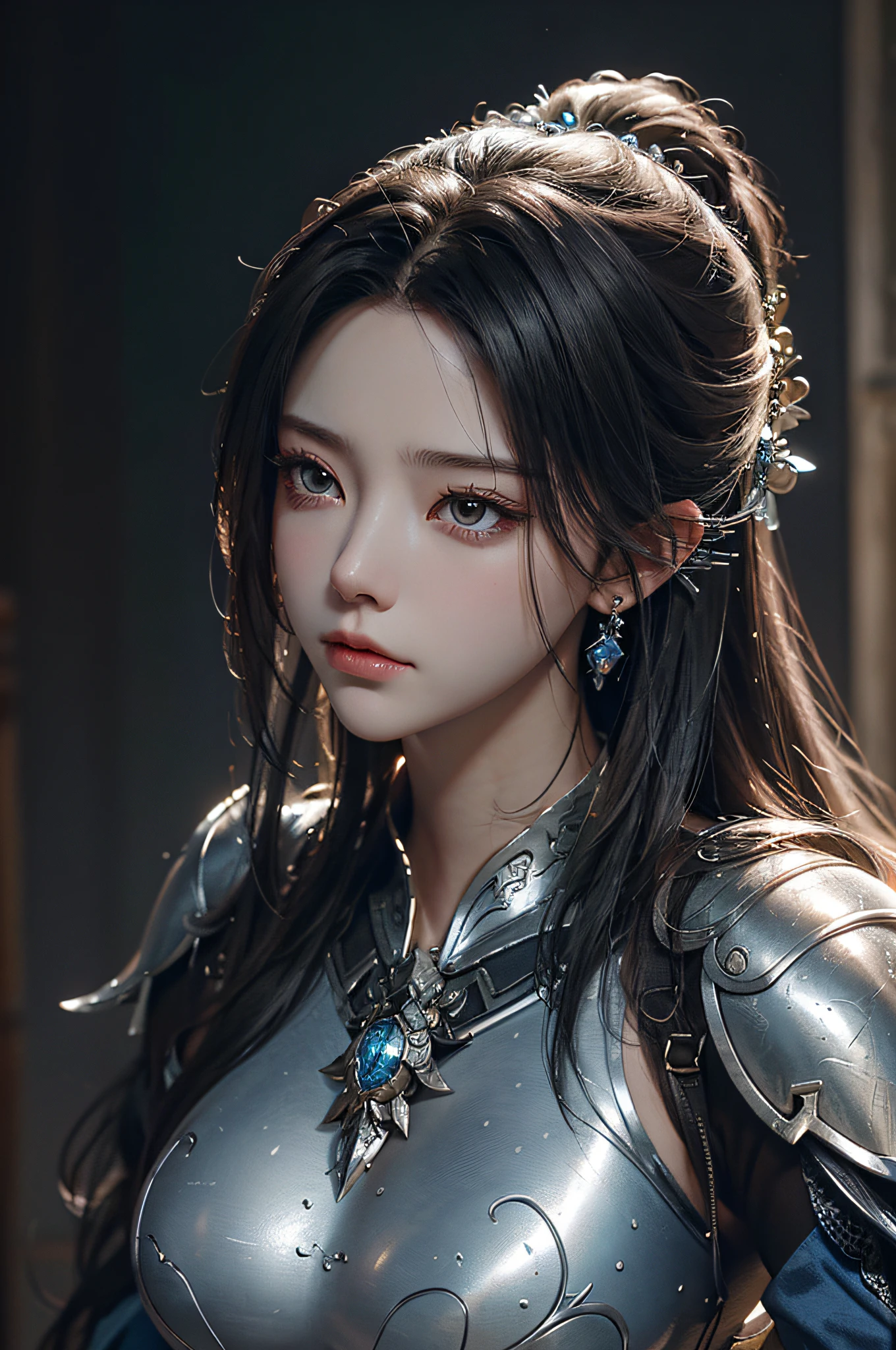 a close up of a woman in a silver and blue dress,Fight strong men,Gasping,The chest was pierced.look of anguish,chengwei pan on artstation, by Yang J, detailed fantasy art, Stunning character art, Fanart Meilleure ArtStation, epic exquisite character art, Beautiful armor,Soaked armor and clothing,Extremely detailed Artgerm, Detailed digital anime art, Artgerm on ArtStation Pixiv, Armor Girl