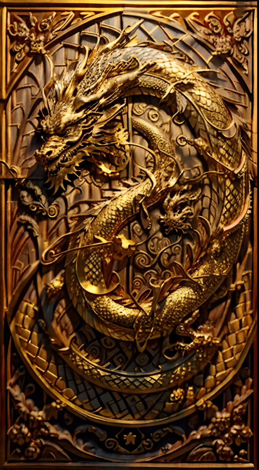 (((gold))),(((dragon patterns))),dragon,gold,fine carved wood grain background,best photography,history of china cultural relics,best detail,sharp details,highest quallity,perfect quality,lora:lvoryGoldAlv2:0.4>,