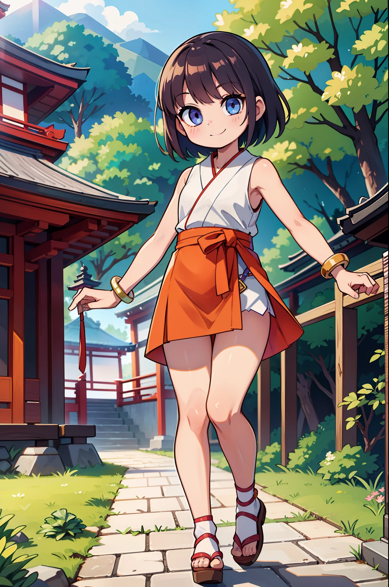 western clothes、doress、Sleeveless、A smile、Eye Color Contacts、accessorized、full body Esbian、Walking、夏天、Kinkakuji Temple in Kyoto