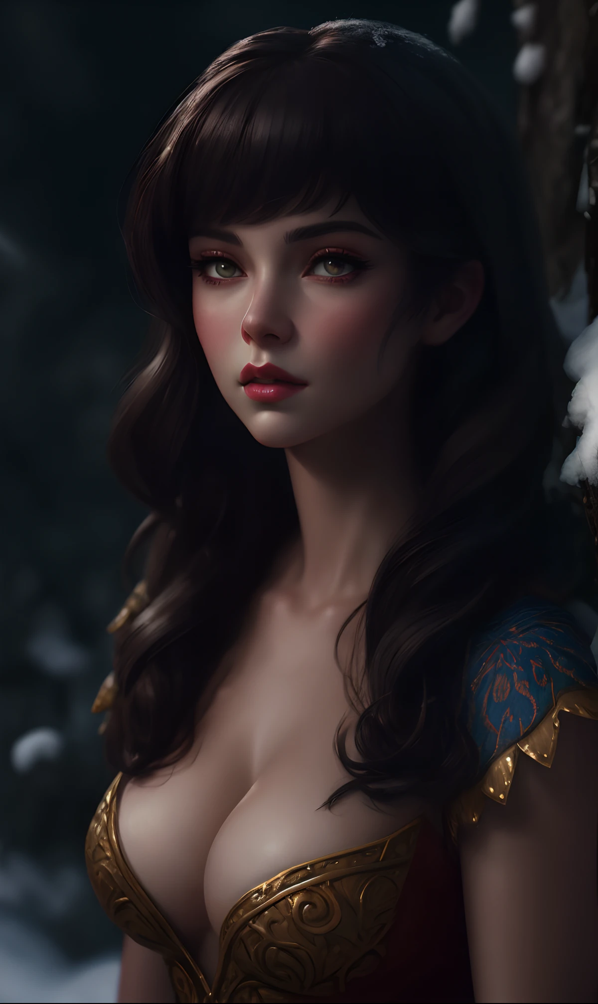 portrait of disney snow white, intricate, medium breast, elegant, highly detailed, my rendition, digital painting, artstation, concept art, smooth, sharp focus, illustration,