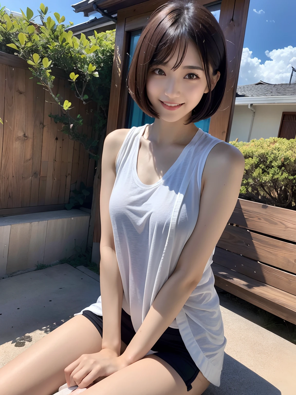 Height 158cm、Weight 65kg、White Skin Skin、hposing Gravure Idol、One girl ordered to  solo、Touching and feeling the pubic area with solo masturbation、In nature、A masterpice、of the best quality、Realstic 、Realstic 、A little fat、(One of the people in the photo:1.3)、(独奏:1.3)、full body pictures、thick thighs、Face of embarrassment and crying while looking down、Red cheeks、Shame、short shoulder-length hair、Dark black hair、HugeBoobs、Show cleavage、Wearing a loose white T-shirt、Wearing a white T-back、Very much hair in the pubic area、a sunny day