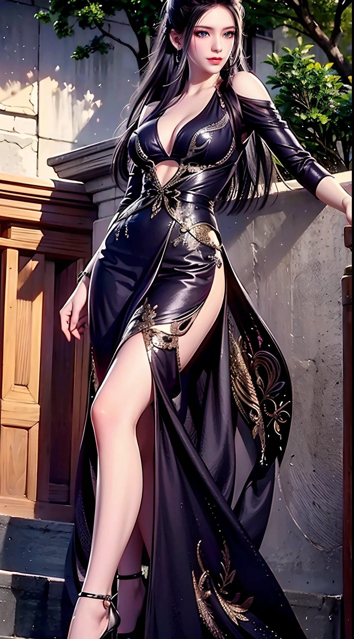 ylj，（（（Mature female，Exquisite facial features, Beautiful face, shaded face, petty face,cabelos preto e longos，Blue eyes，Charming, Alluring, Seductive, Erotic, Enchanting, hair adornments,耳Nipple Ring，Long black hair covers the body）））,((Masterpiece)),A high resolution, ((Best quality))，tmasterpiece，top-quality，best qualityer，（（（ looking at viewert, There is light in the eyes））），