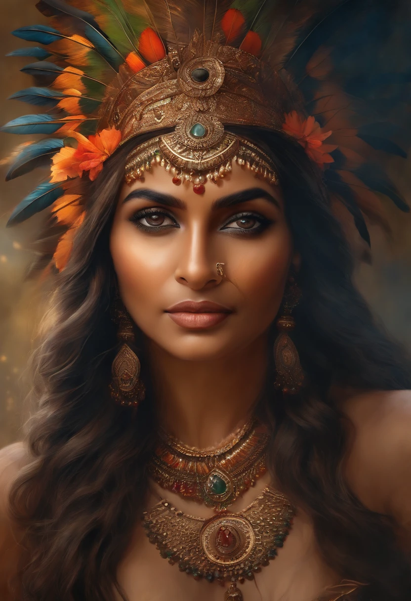 (8k, best quality, masterpiece: 1.2), (best quality: 1.0), (ultra-high resolution: 1.0), watercolor, naked indian goddess, (card retouching: 1.2), 2d, (oil painting: 1.2) highly detailed