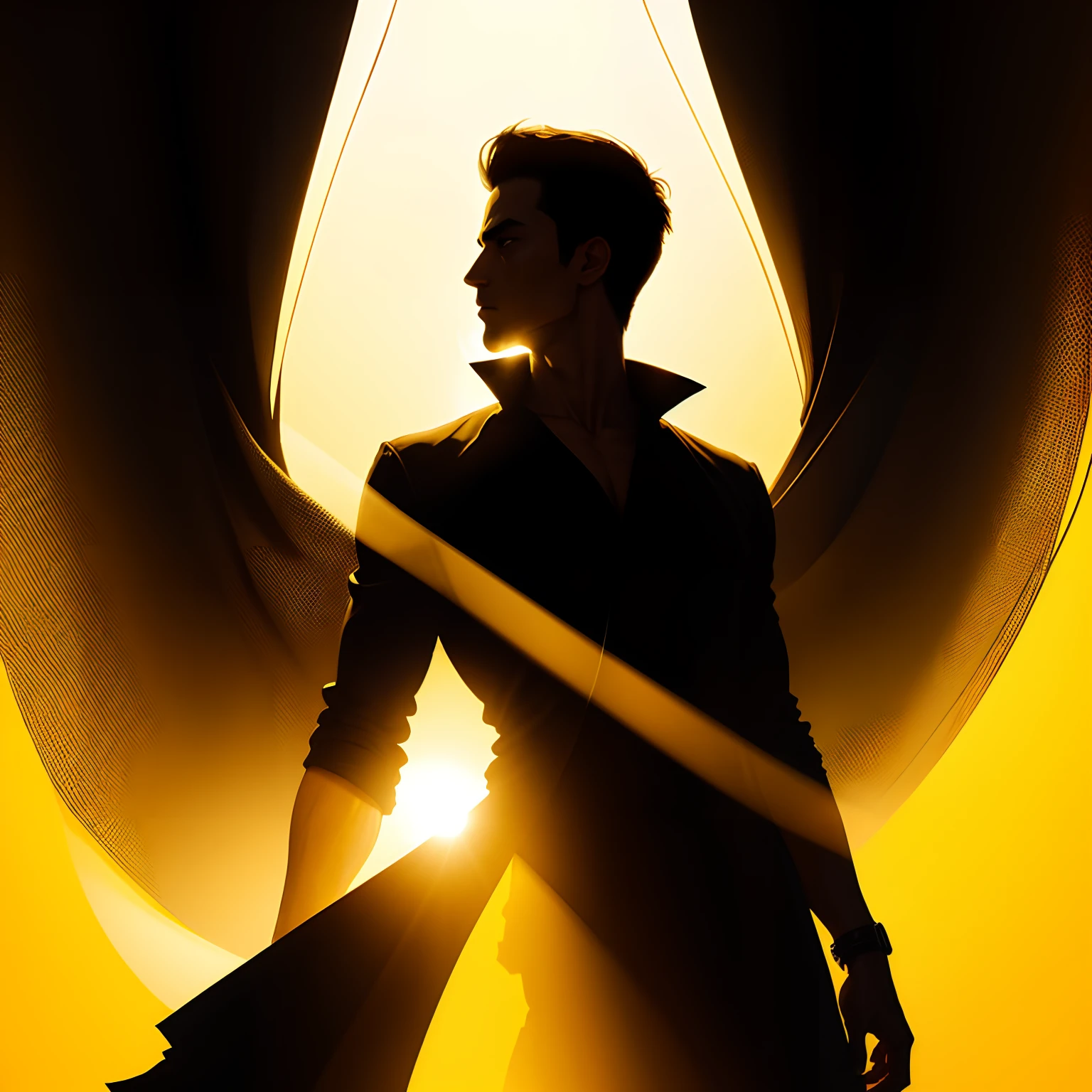 Silhouette of a clean and cool man　Yellow background