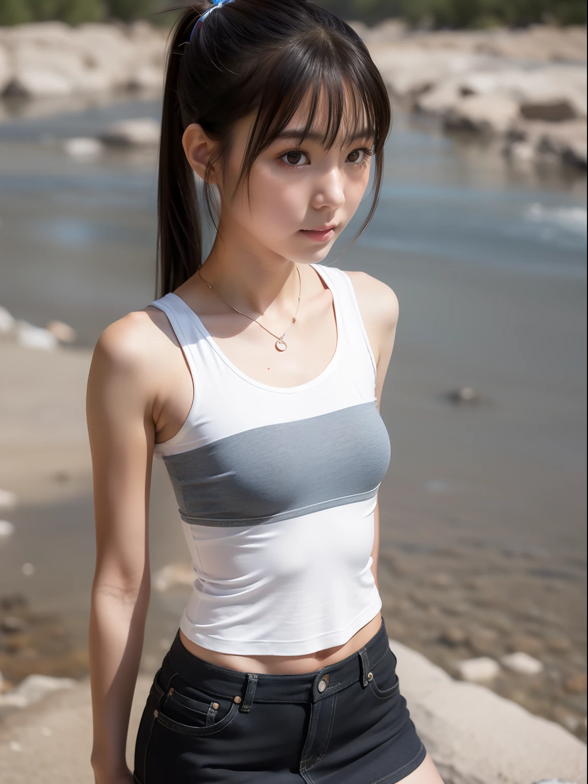 young,(mini skirt),T-Shirts,Teenage Girls,Delicate body, body,Delicate body,,Small breasts,short,Black-haired,Twin tails,ponytail,Dry riverbed