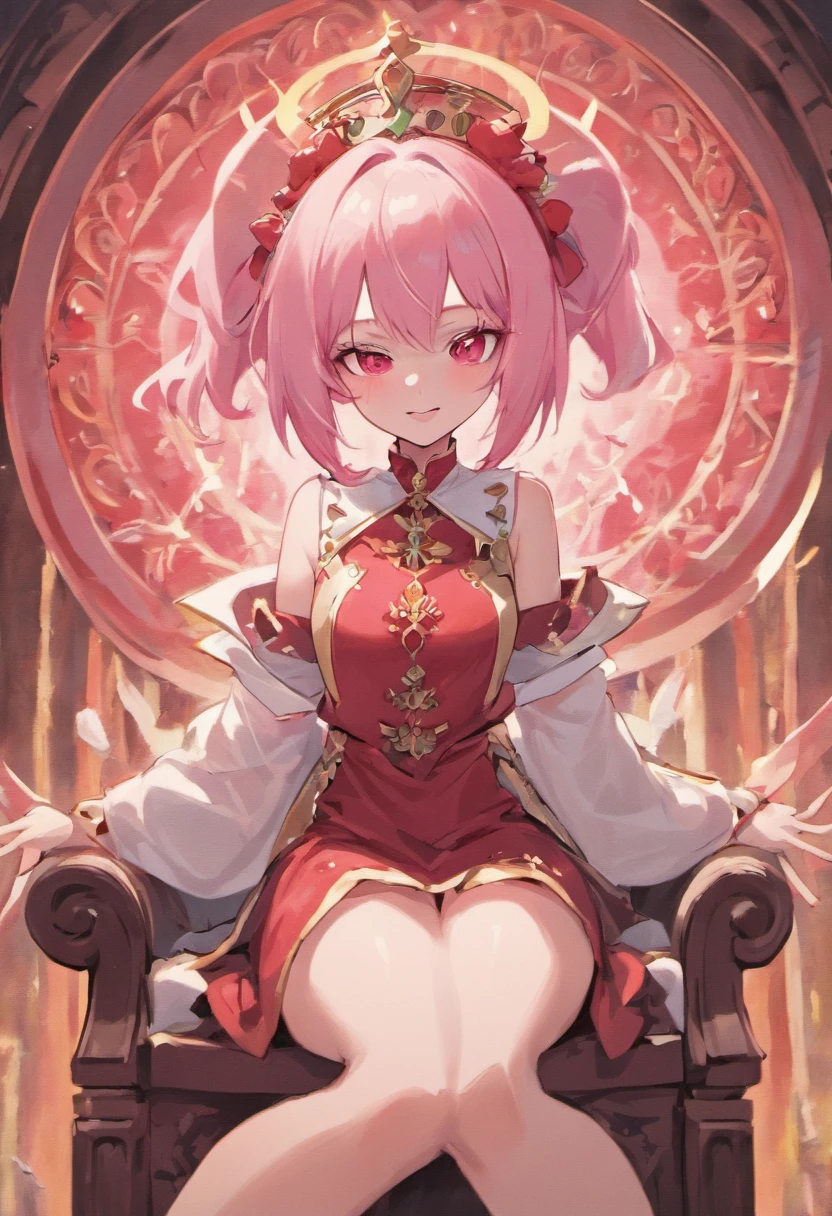 ((Highest quality)), ((masterpiece)), (detailed), (Perfect Face)、The woman with the appearance and hairstyle of an ancient Chinese empress is Lacus Clyne, with blue eyes, medium-long pink hair, wearing a gorgeous red ancient Chinese empress outfit with gold embroidery and trim, a gorgeous empress headdress, her hair is tied up like an ancient Chinese empress, and she is wearing gorgeous accessories.