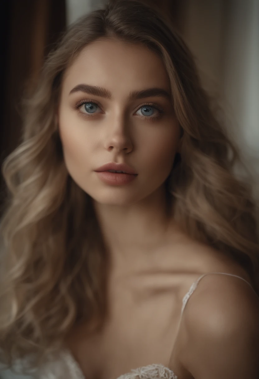 arafed woman fully , sexy girl with blue eyes, ultra realistic, meticulously detailed, portrait sophie mudd, blonde hair and large eyes, selfie of a young woman, violet myers, without makeup, natural makeup, looking directly at the camera, face with artgram, subtle makeup, stunning full body, medium to large size bust;dancing next to the stereo very happy