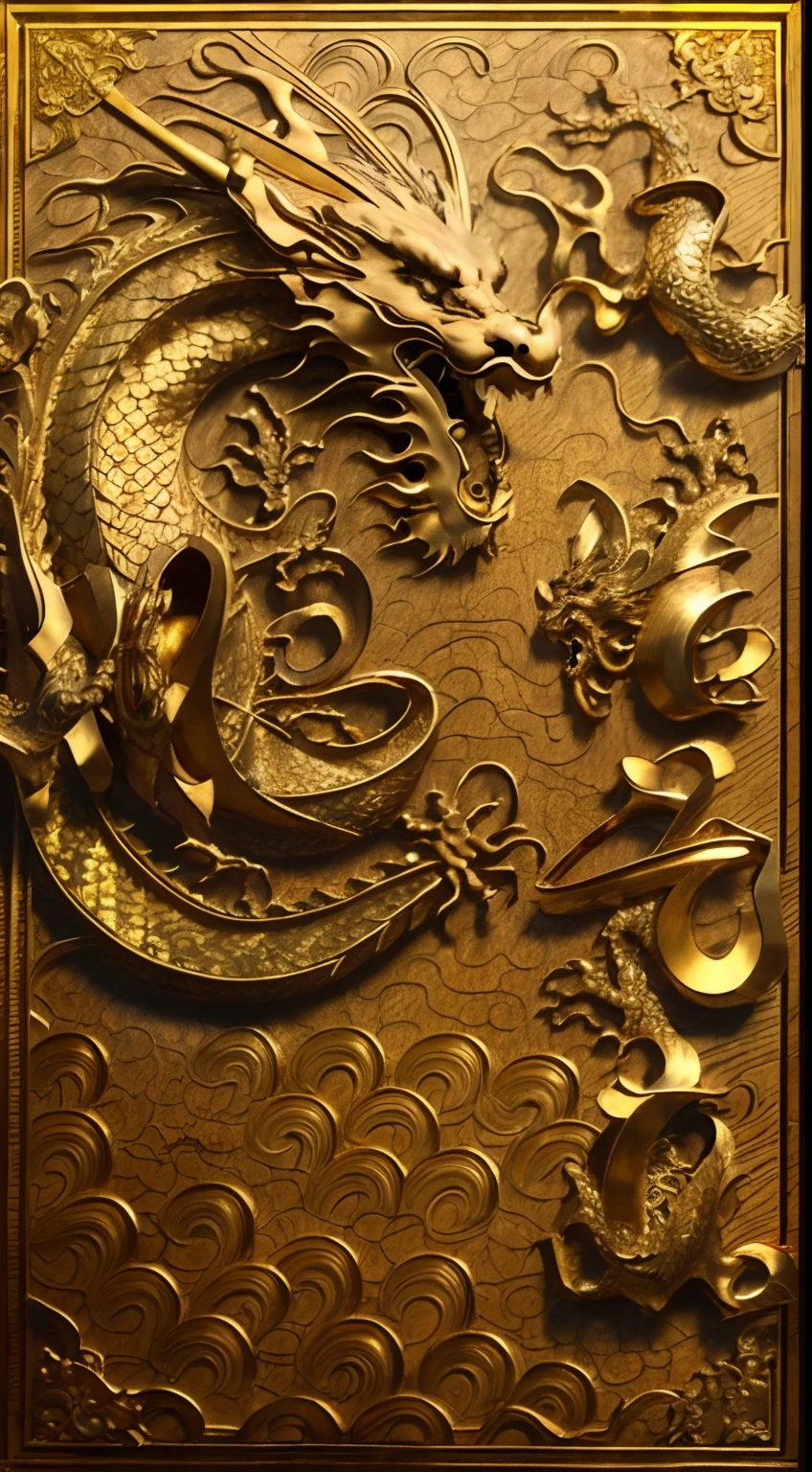 (((gold))),(((dragon patterns))),dragon,gold,fine carved wood grain background,best photography,history of china cultural relics,best detail,sharp details,highest quallity,perfect quality,lora:lvoryGoldAlv2:0.4>,