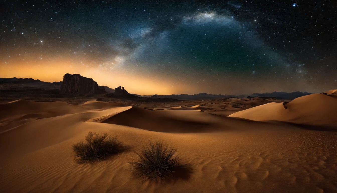 Master parts、Superior quality、Superior image quality、8K quality、、Beautiful picture of the starry sky、magnifica、arching milkyway:1.9、(A desert:1.9)