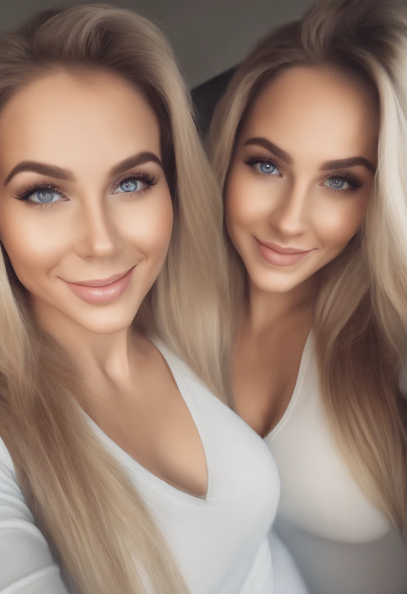 arafed woman fully, sexy girl with blue eyes, ultra realistic, meticulously detailed, blonde hair and large eyes, selfie of a young woman, without makeup, natural makeup, face with artgram, subtle makeup, in the gym, butt in leggins, taking selfie in the mirror, medium to large size bust, full body and legs visible, wide smile teeth