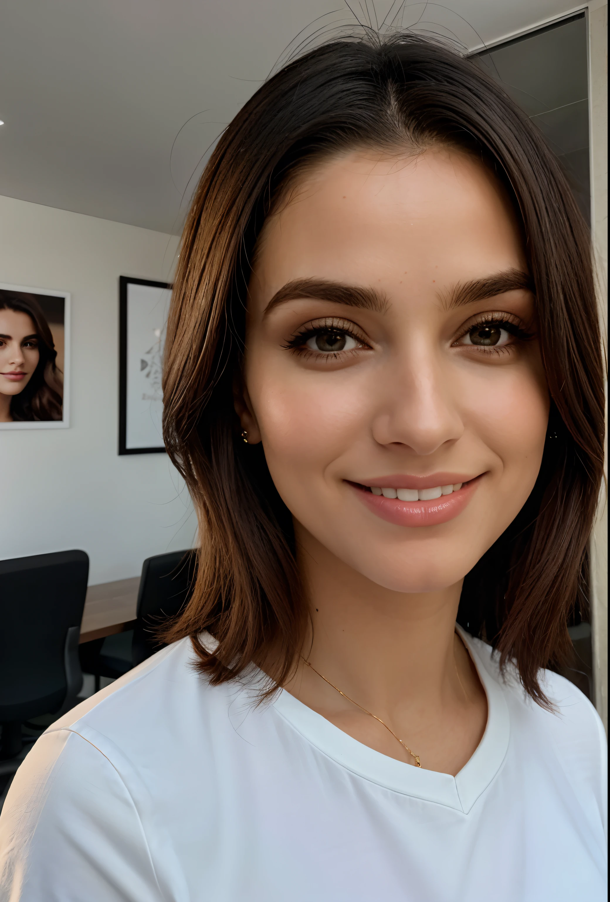 mulher 24 anos, branca, pele clara, cabelos pretos, Corpo inteiro na imagem, Multiple views, Reduzir, Serious, Beautiful, Fresco, Realistic hair, olhos verdes, pose discreta, Olhos castanhos, average build, olhando para o computador, roupas bonitas, terno preto bonito, modern office, bar na capa, master part, ultra high-resolution, (fotorrealista: 1.4), Foto RAW, ultra realistic, Antecedentes detalhados, refinado, circunstanciado, Rosto realista, Rosto detalhado, pele realista, (Foto RAW, best quality), extremamente detalhado, CG, unidade, Amazing, detalhes finos, Sorriso leve, extremamente detalhado CG 8k unidade de papel de parede, tamanho de arquivo enorme, ultra-detalhado, Altas, absurdos, luz suave, Meio Corpo, foto sem fundo
