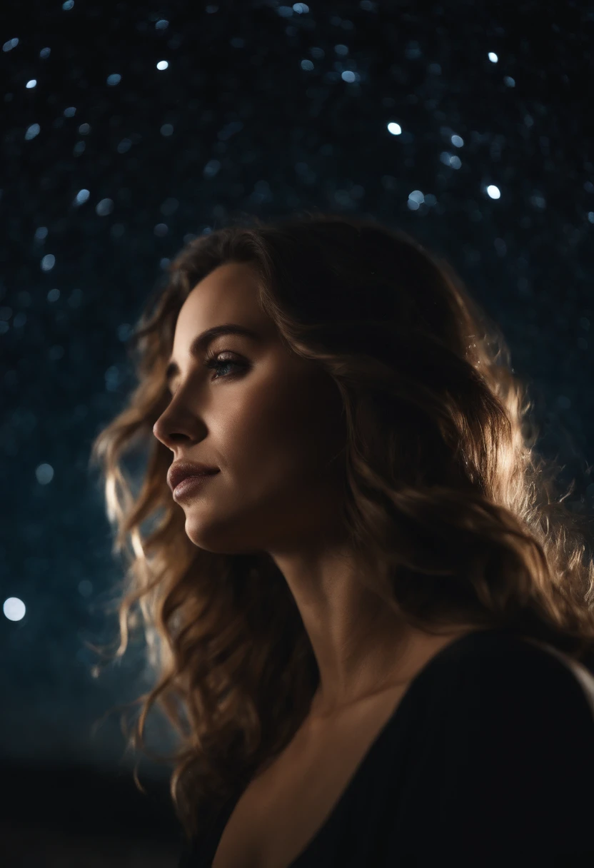 ((masterpiece, best quality)), pretty girl, long wavy hair, milky way, double exposure