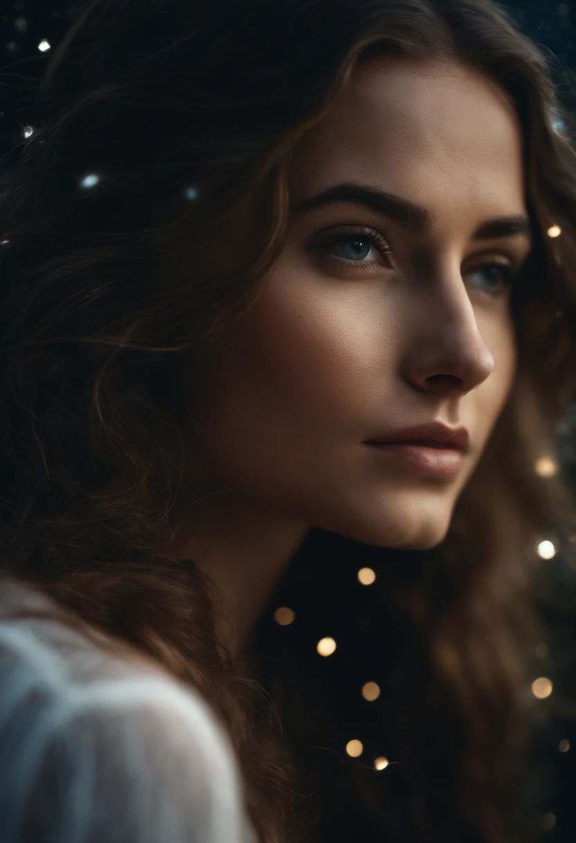 ((masterpiece, best quality)), pretty girl, long wavy hair, milky way, double exposure